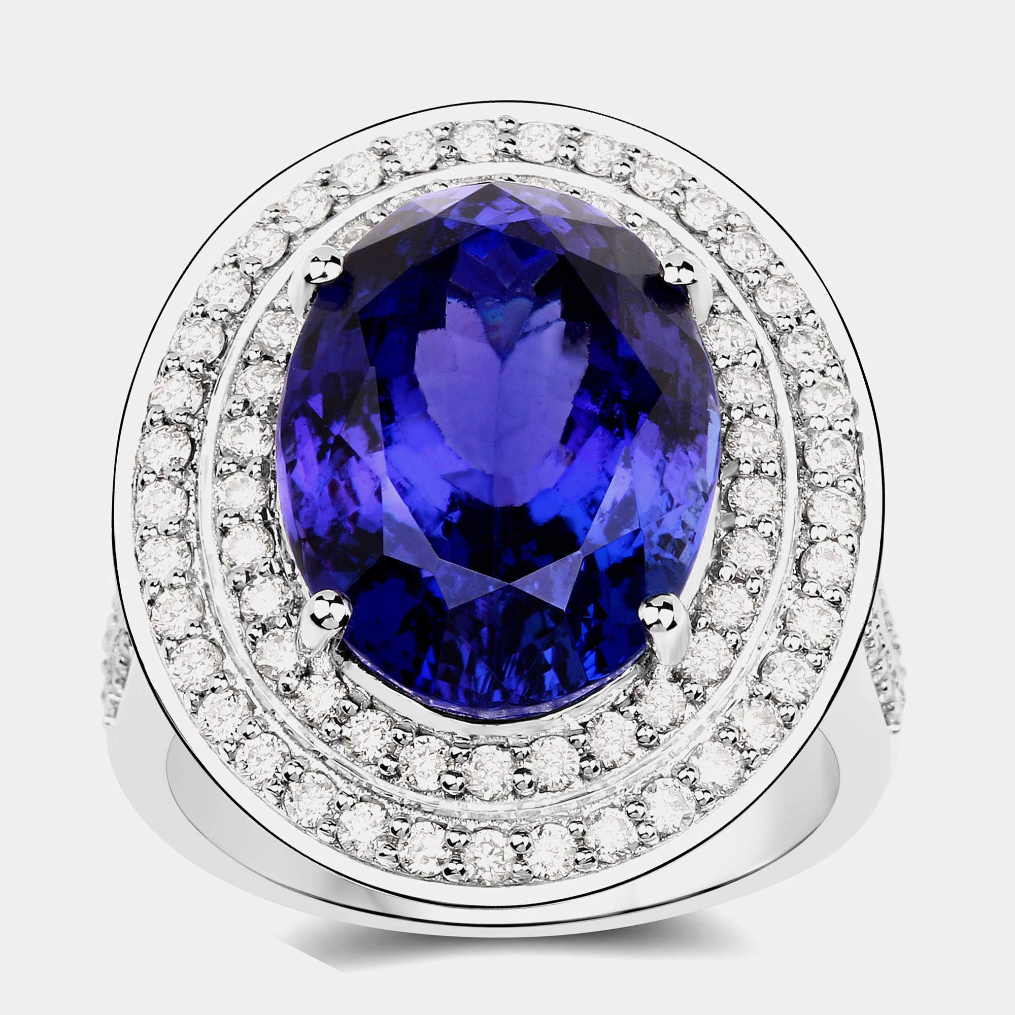 Pre Owned 12.53 cts Tanzanite and Diamond 18K White Gold Halo Ring US Size 8