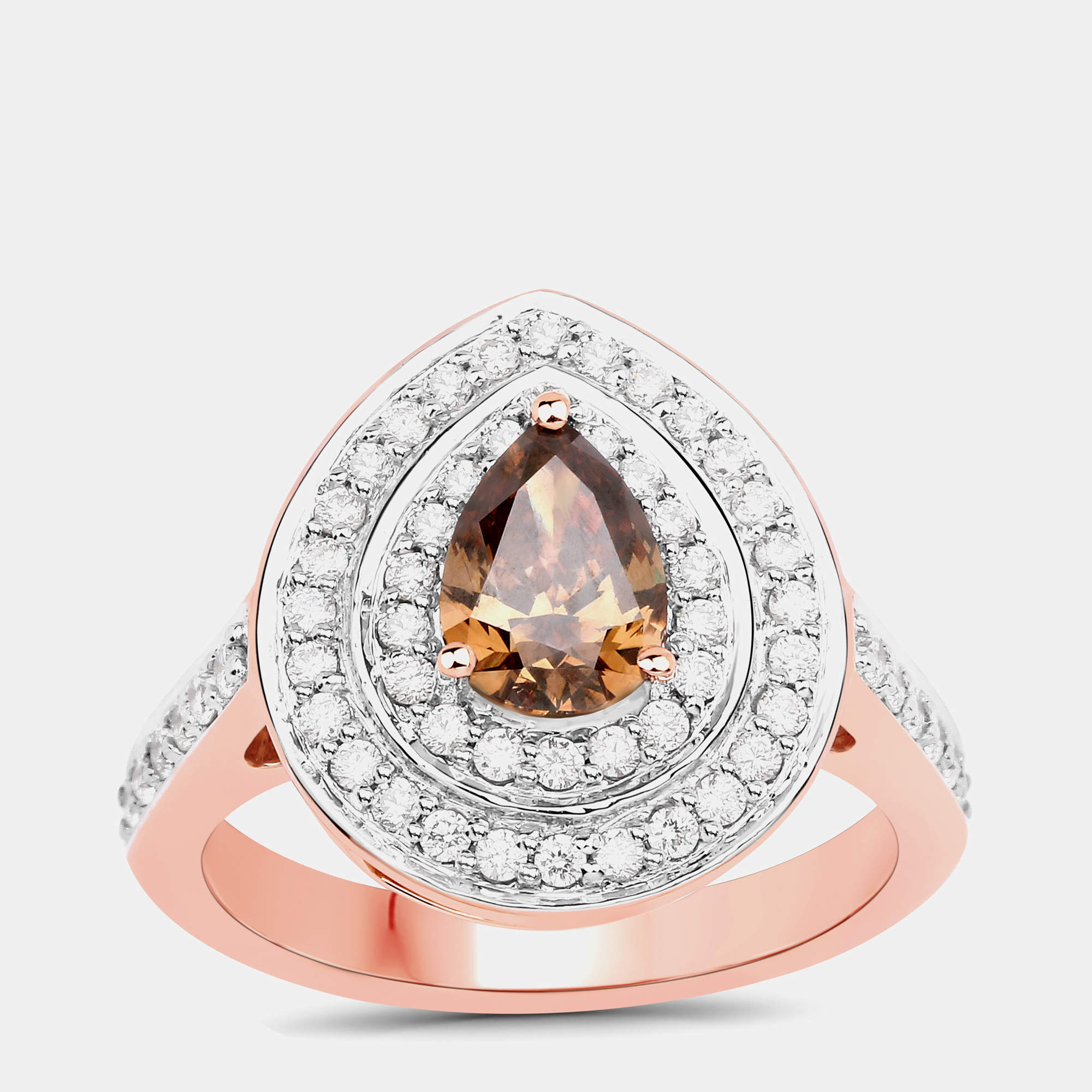 Pre Owned 1.00 cts Chocolate Brown Diamond and Diamond 18K Rose Gold Halo Ring US Size 7