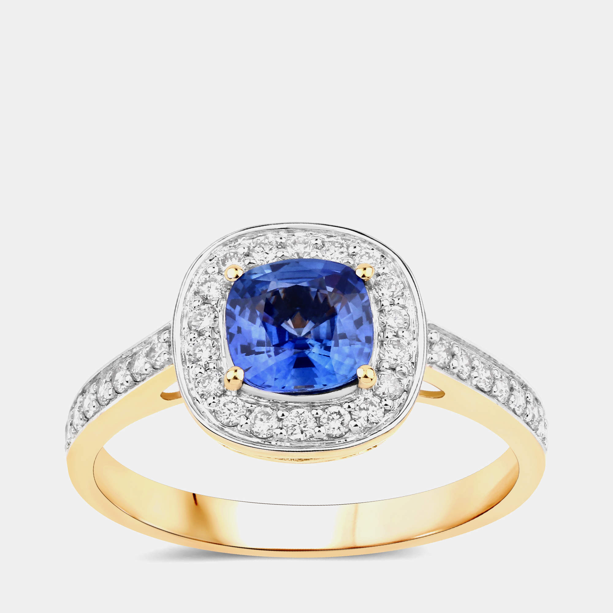 Pre Owned 0.99 cts Blue Sapphire and Diamond 18K Yellow Gold Bridge Ring US Size 7