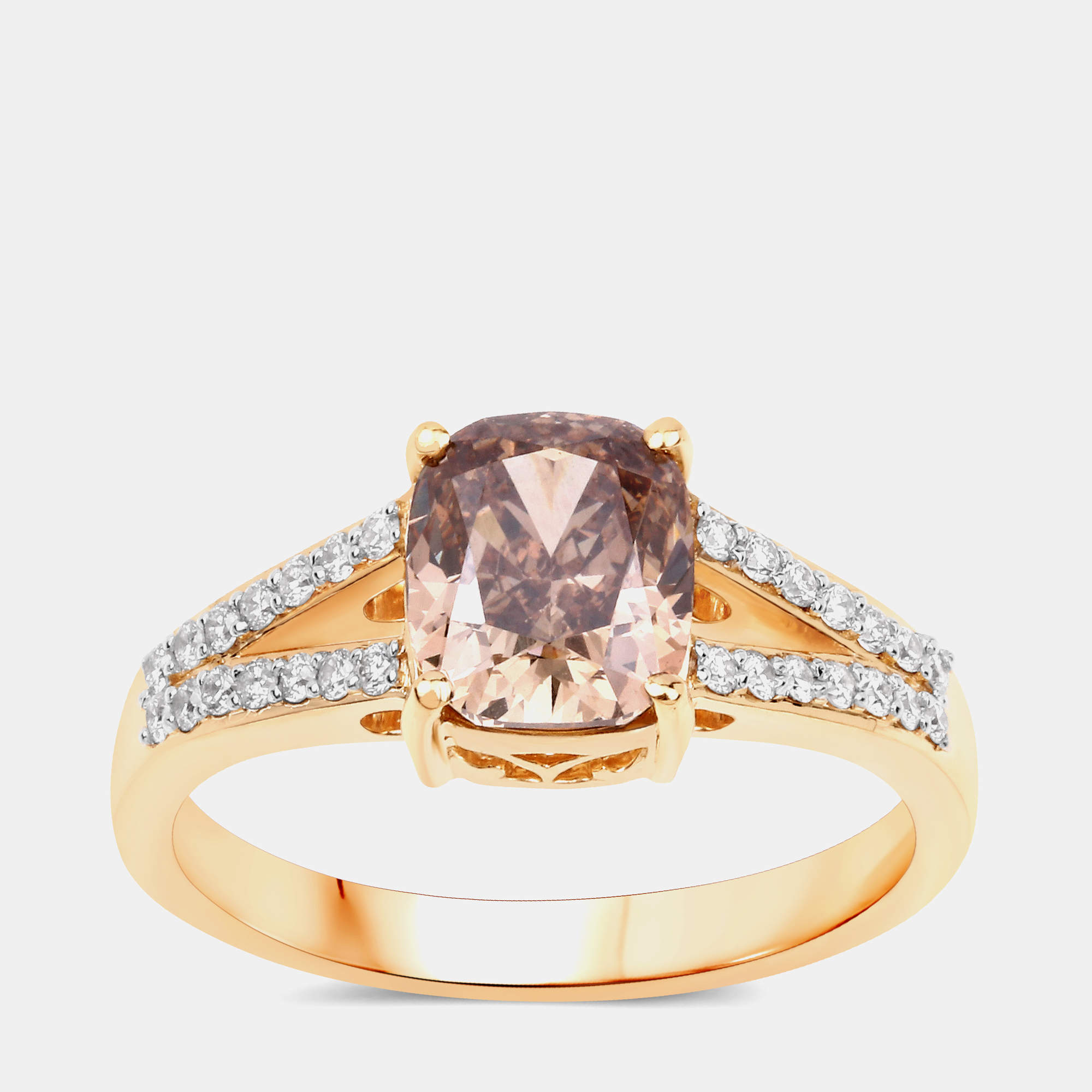 Pre Owned خاتم جسر من الألماس البني والألماس بوزن 2.02 قيراط من الذهب الأصفر عيار 18 ومقاس أمريكي 7