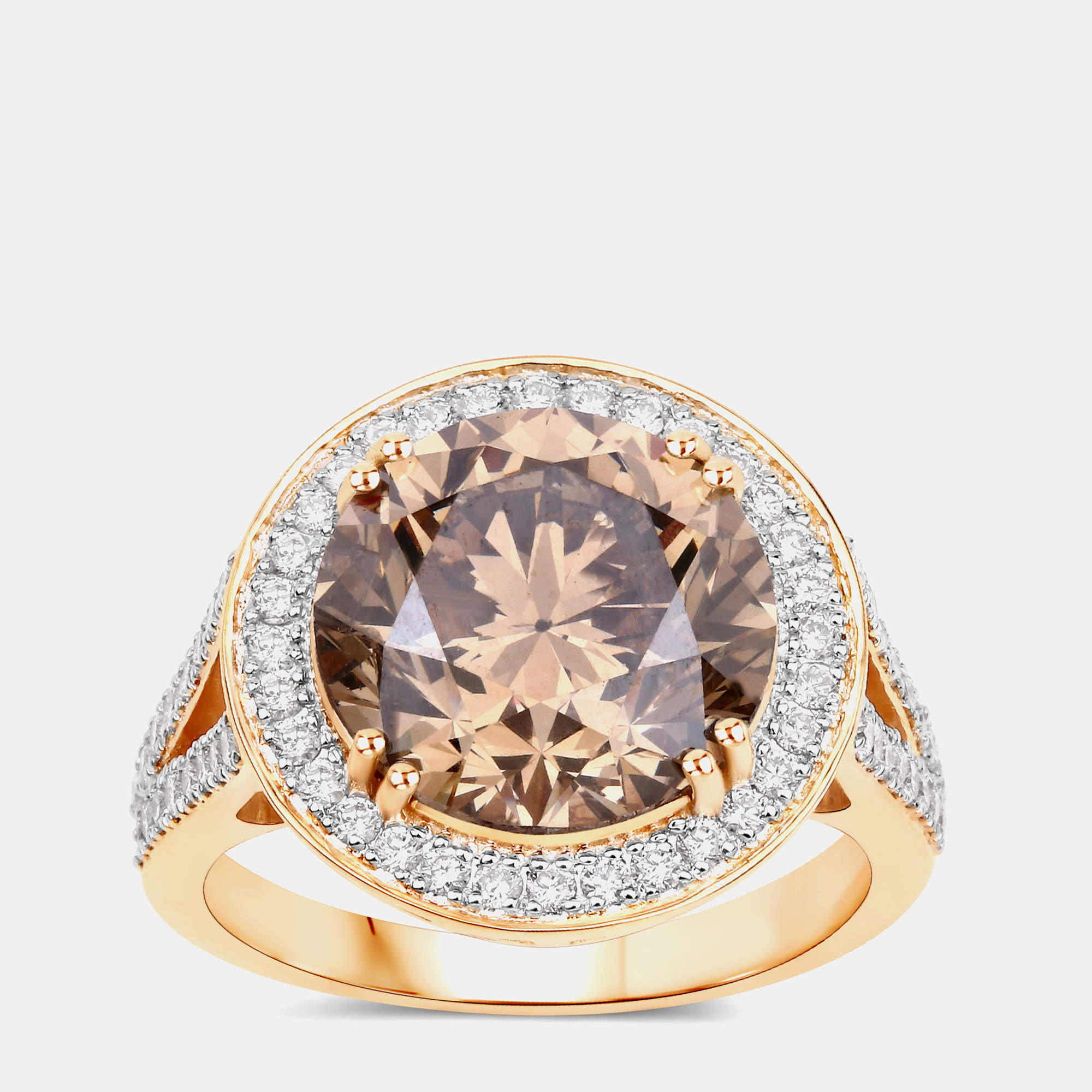 Pre Owned 7.07 cts Brown Diamond and Diamond 18K Yellow Gold Statement Ring US Size 7