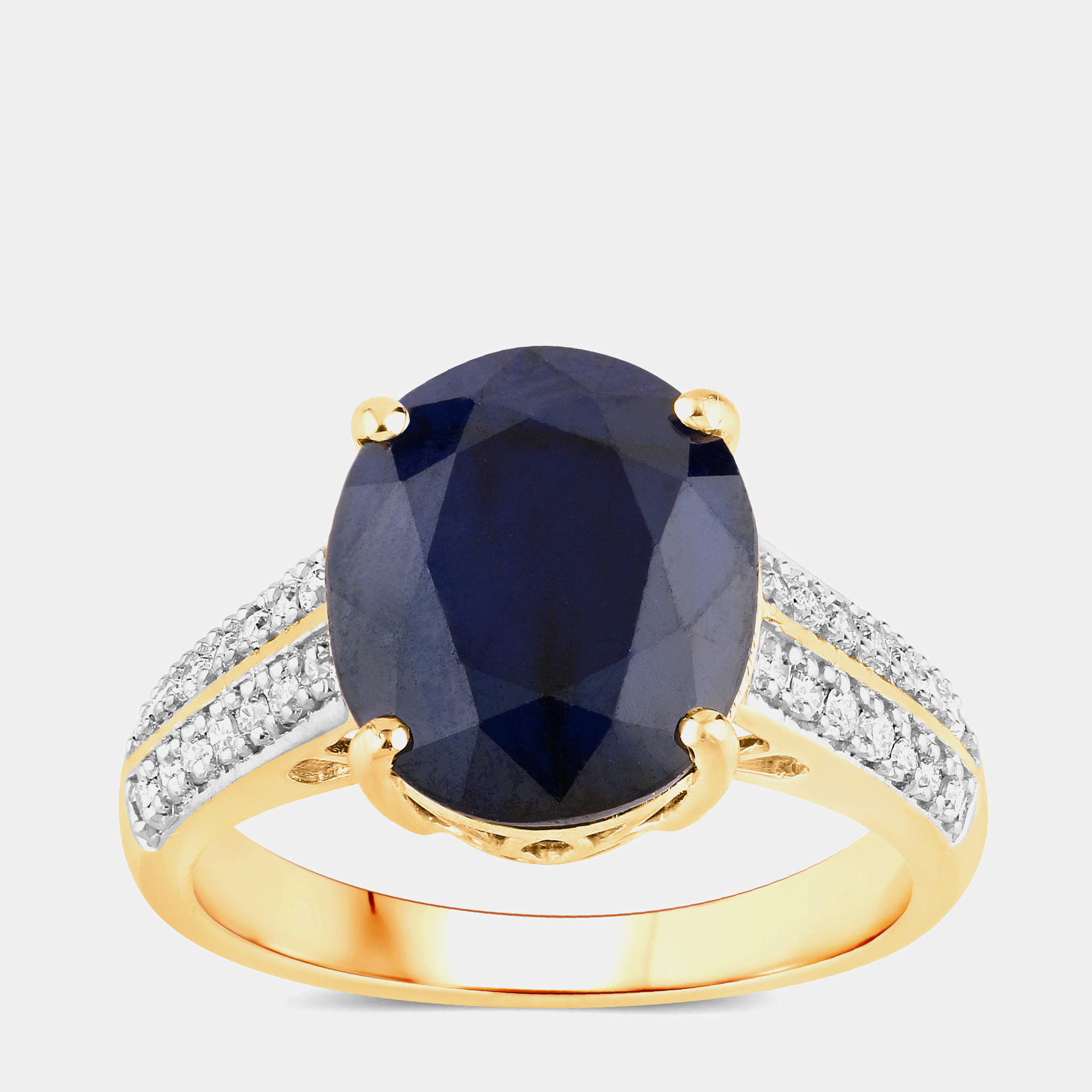 Pre Owned 6.21 cts Blue Sapphire and Diamond 14K Yellow Gold Bridge Ring US Size 7