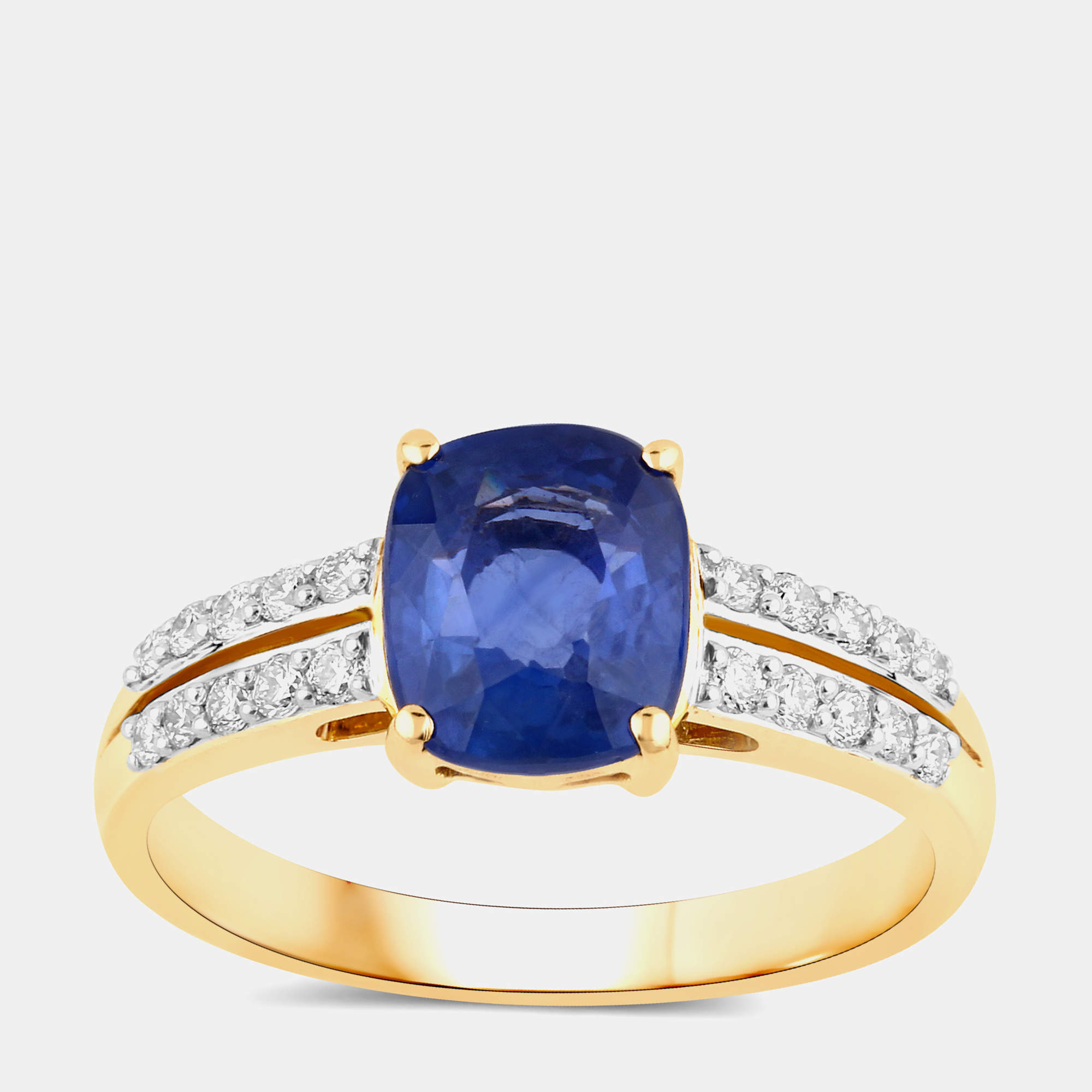 Pre Owned 2.29 cts Ceylon Blue Sapphire and Diamond 18K Yellow Gold Bridge Ring US Size 7