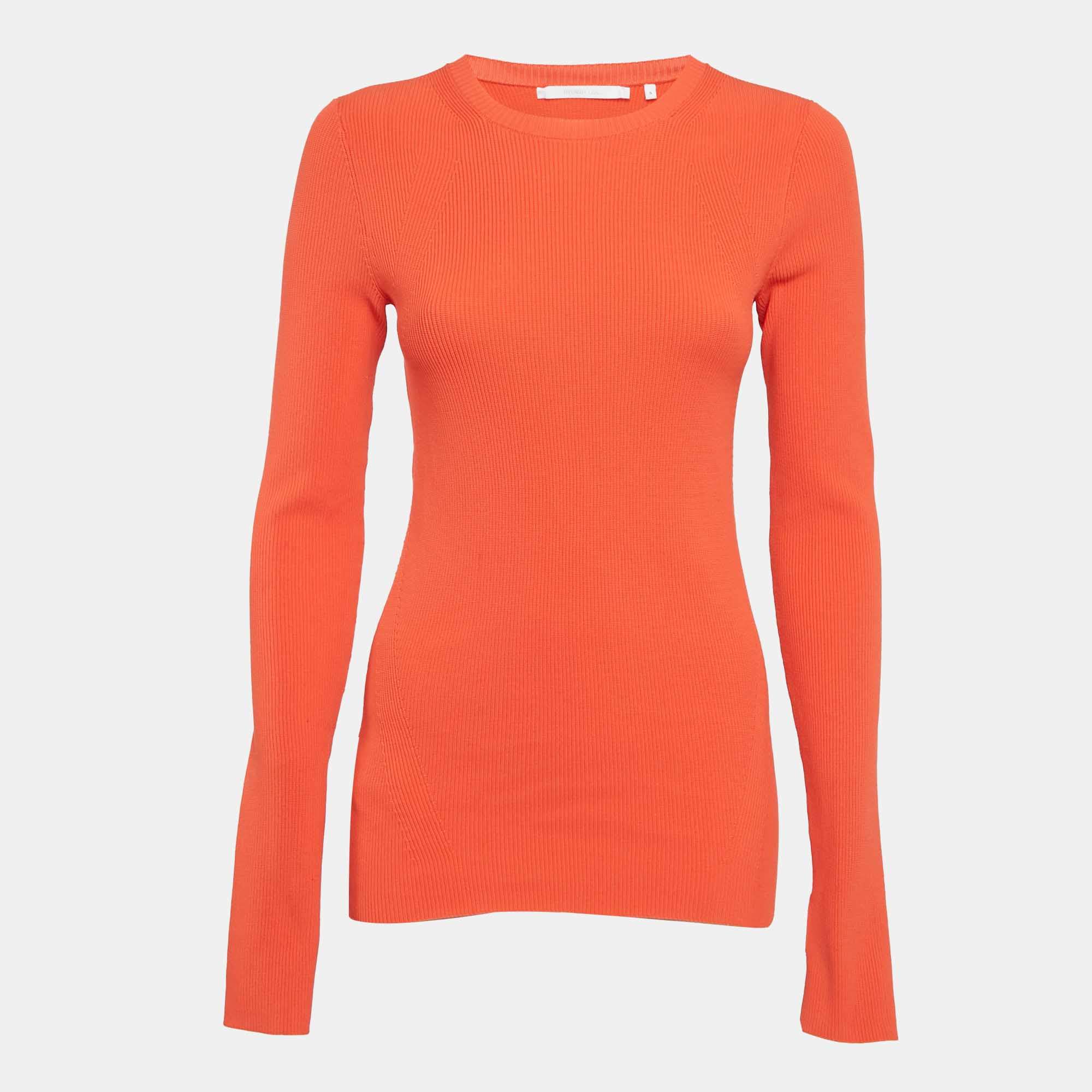 Pre Owned Helmut Lang Orange Rib Knit Crew Neck Jumper S 