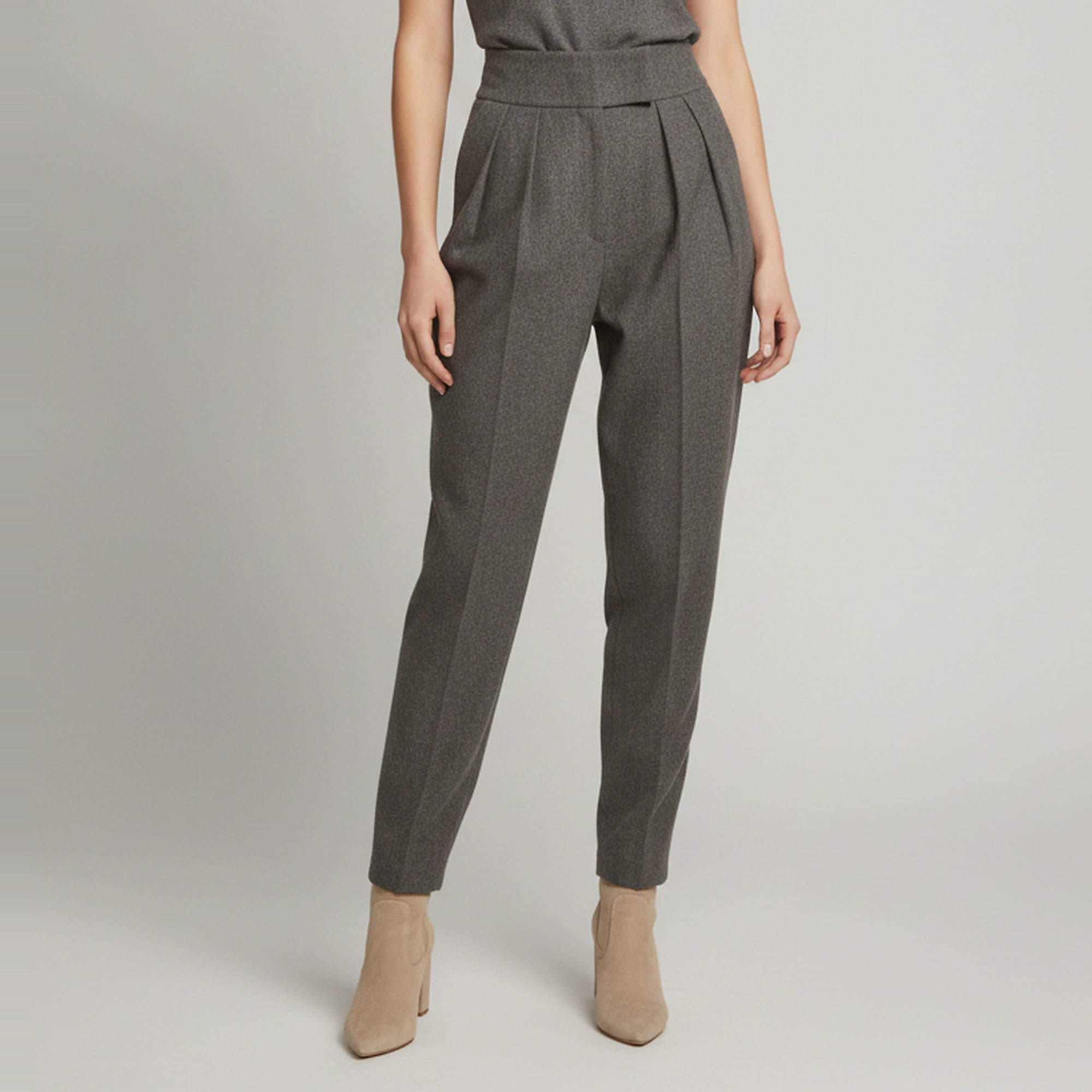 Pre Owned Helsa Grey Wool Blend Pleated High Waisted Trousers M