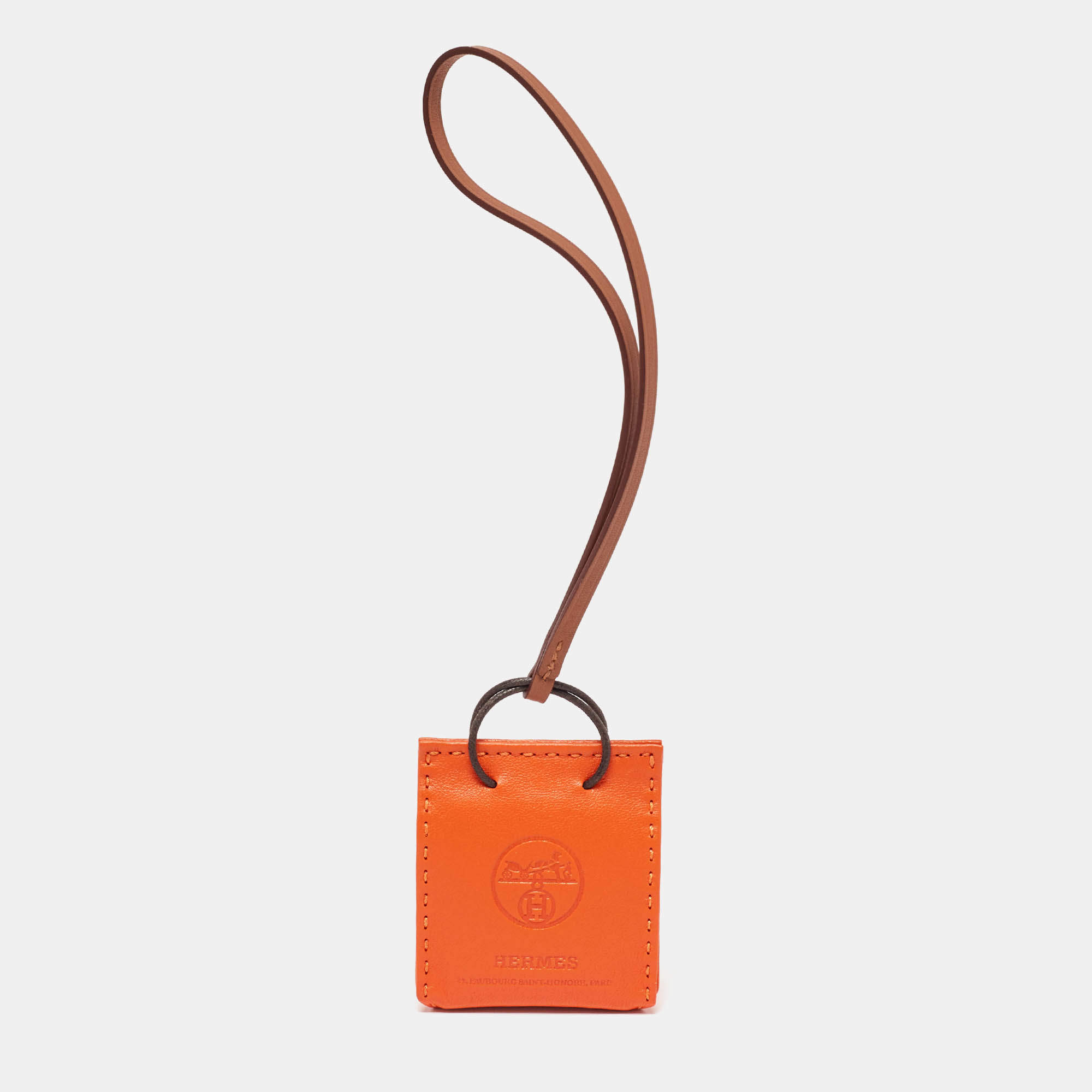 Hermes Feu/Gold Milo Lambskin and Swift Leather Shopping Bag Charm