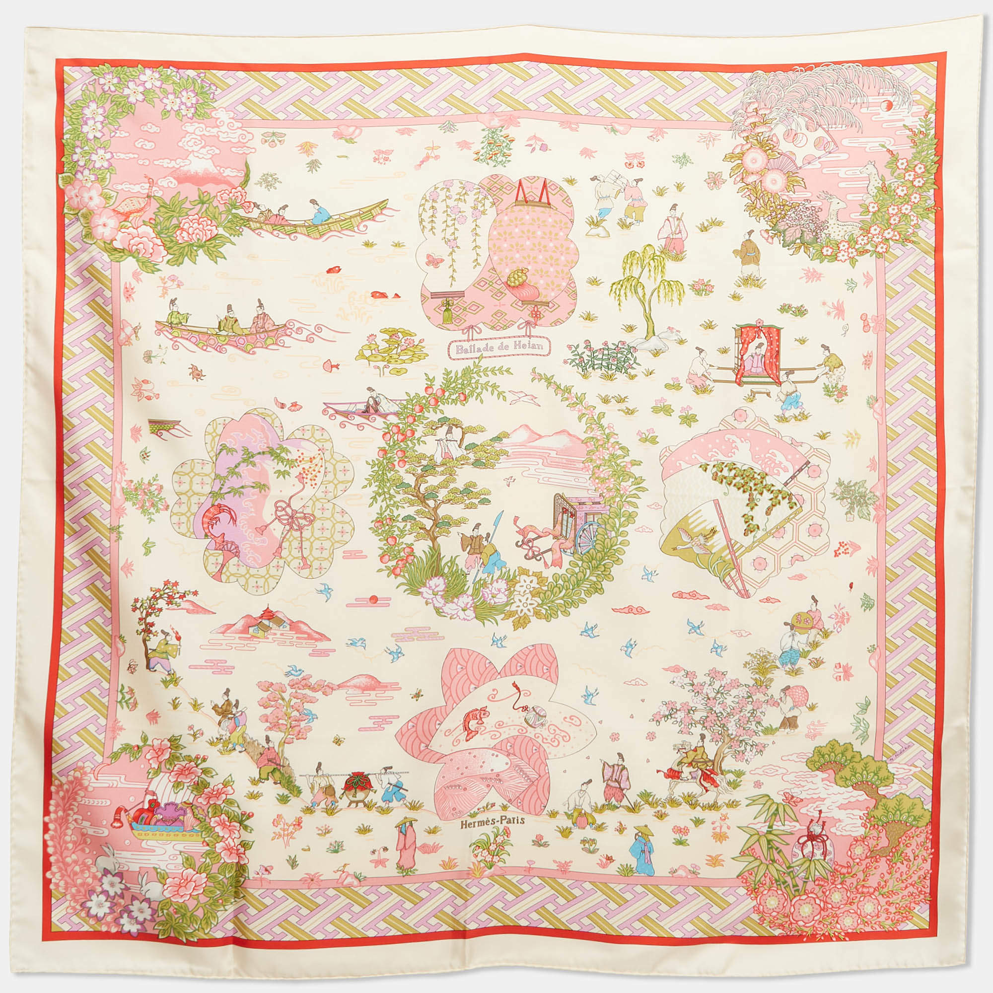 Hermes Pink Printed Silk Ballade De Heian Scarf