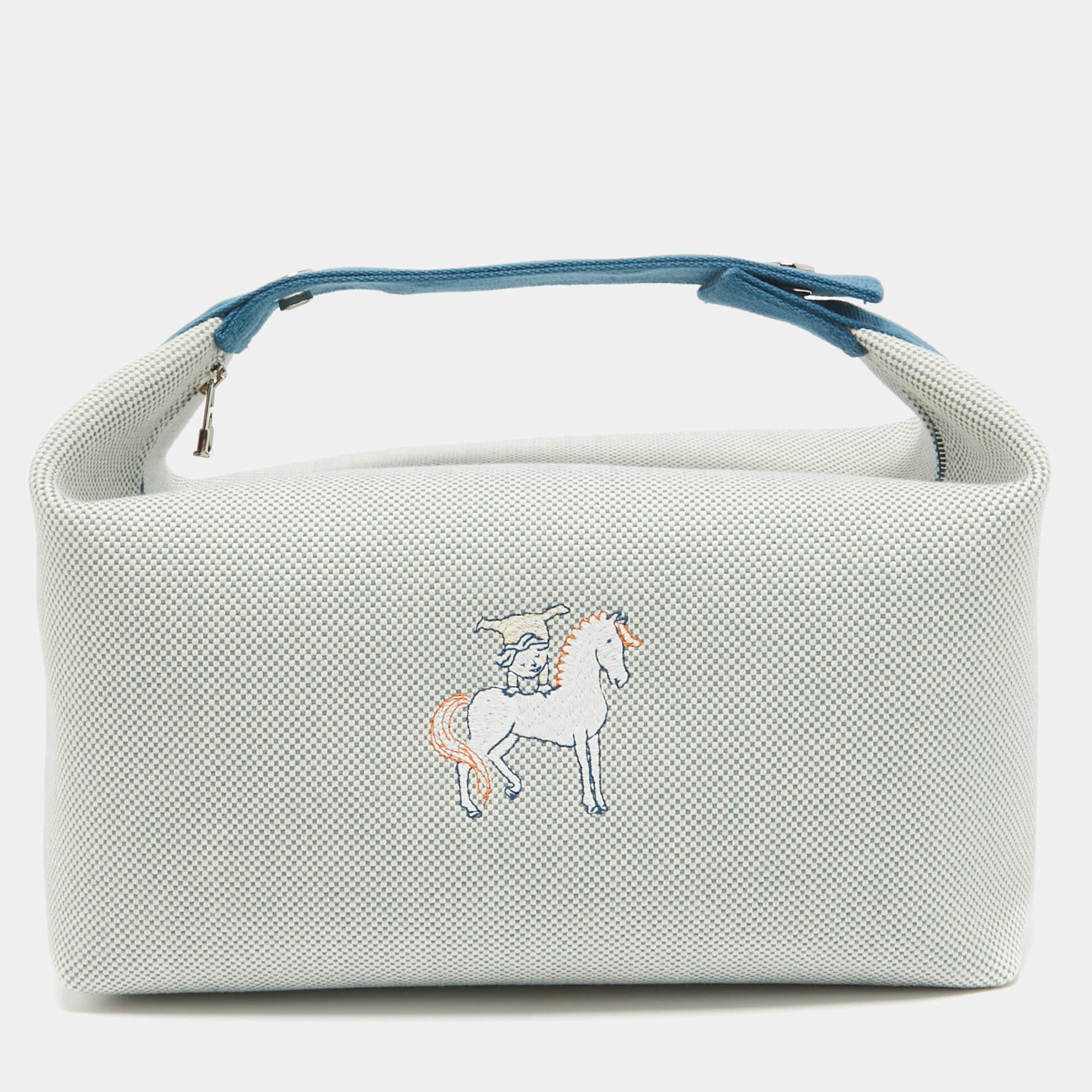 Hermes Bleu Nattier Canvas Large Bride-a-Brac Cabriole Pouch