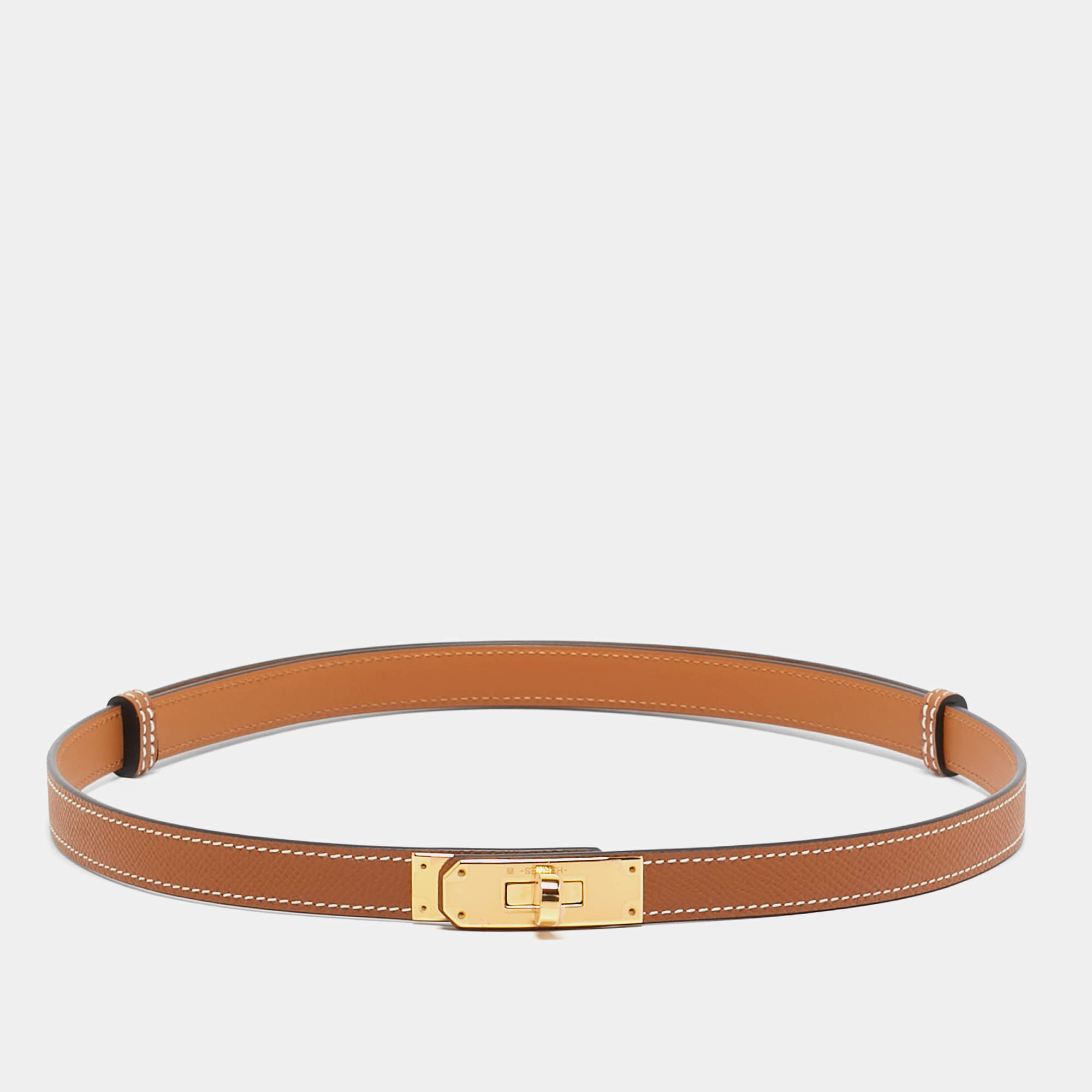 Pre Owned Hermes Gold Epsom Leather Gold Tone Finish Kelly 18 Belt Adjustable