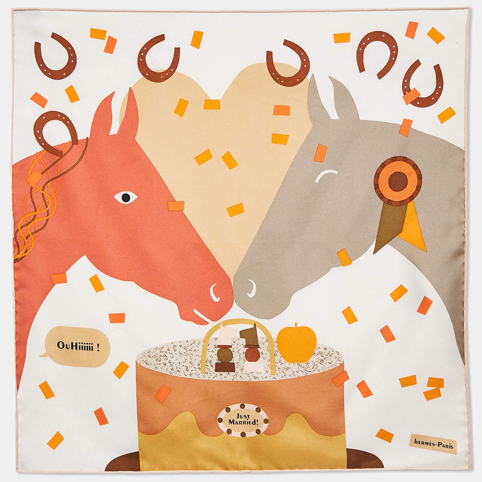 مملوكة مسبقًا Hermès Multicolor Print Silk Just Married Scarf