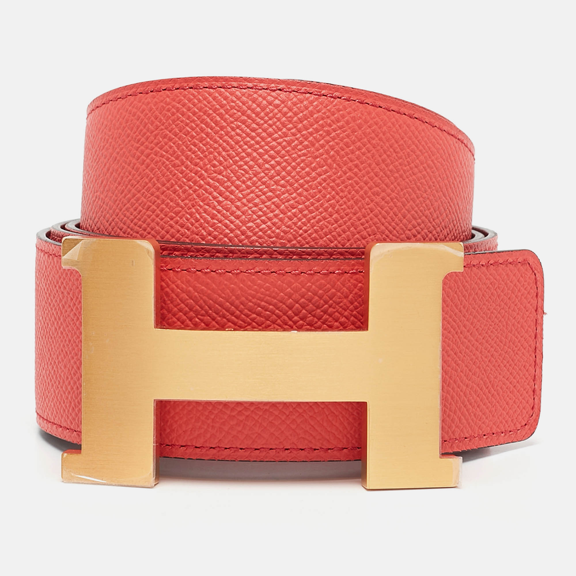 Hermes Rouge Casaque/Rose Jaipur Epsom Leather Brushed Constance Buckle Reversible Belt 105 CM