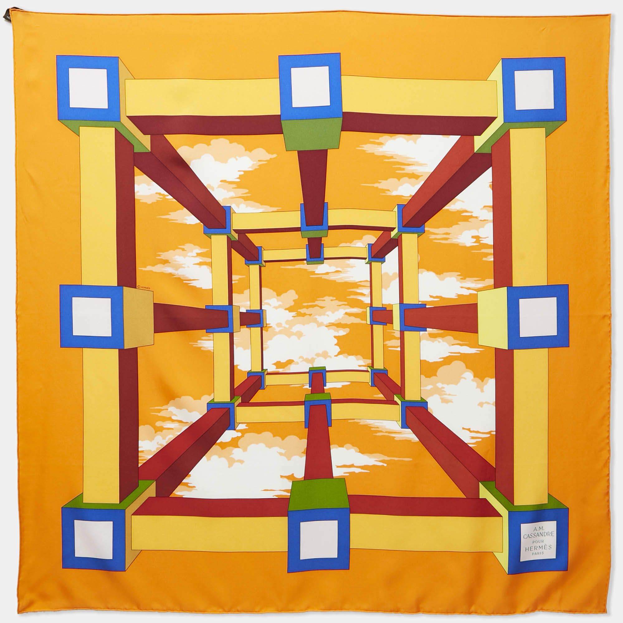 Hermes Orange Silk Perspective II Scarf 