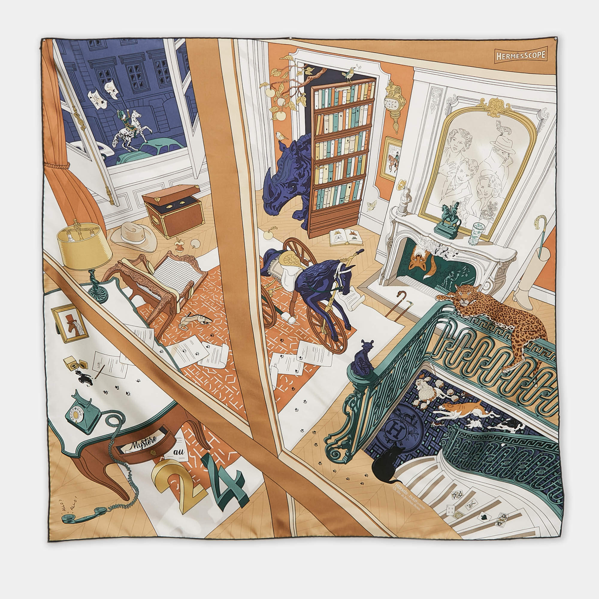 Pre Owned Hermès Camel /Vert Silk Twill Mystere au 24 Scarf