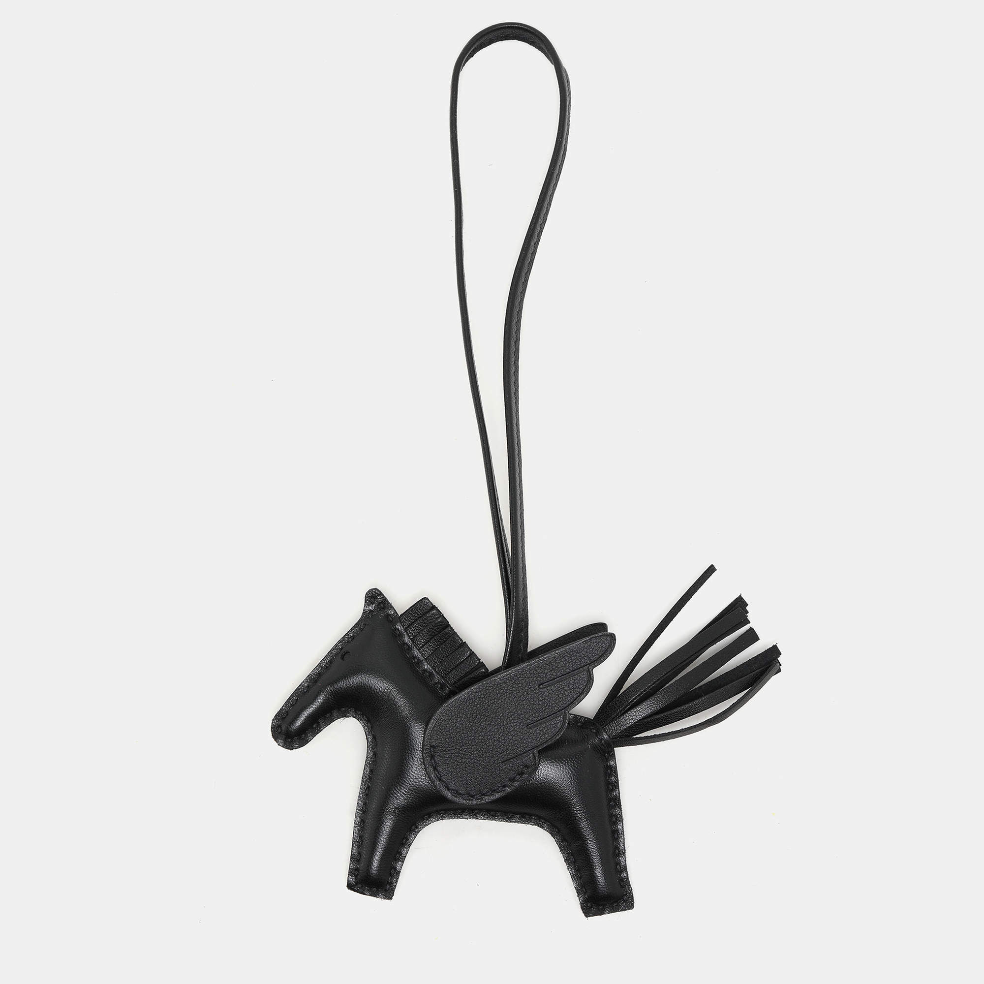 Hermès Noir Leather Rodeo Pegase PM Charm