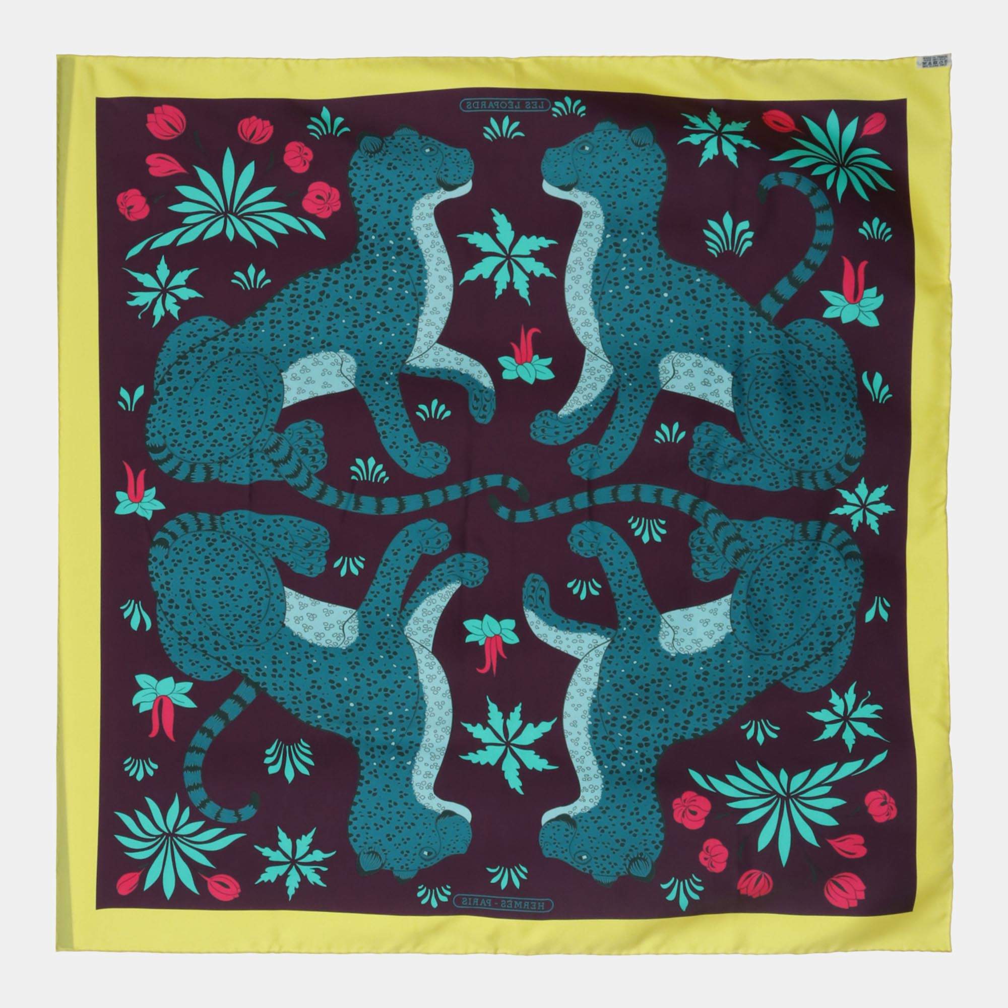 Hermes Multicolor Silk 'Les Leopards' Printed Silk Scarf 90