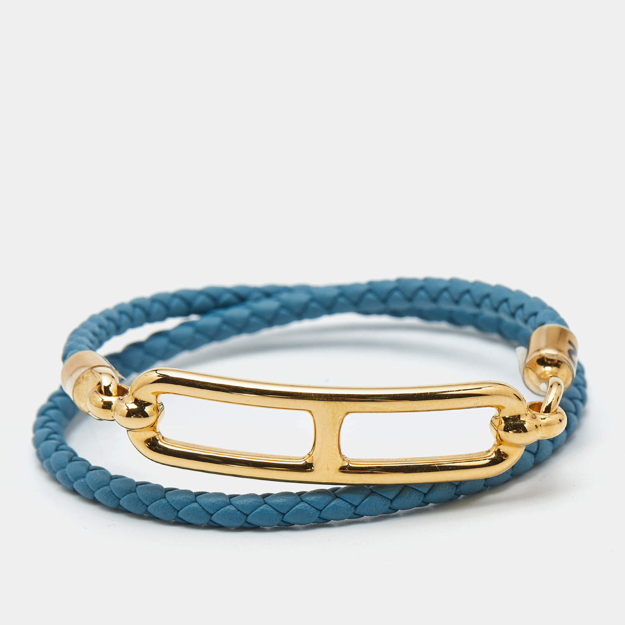 Pre Owned Hermes Roulis Leather Gold Plated Double Tour bracelet