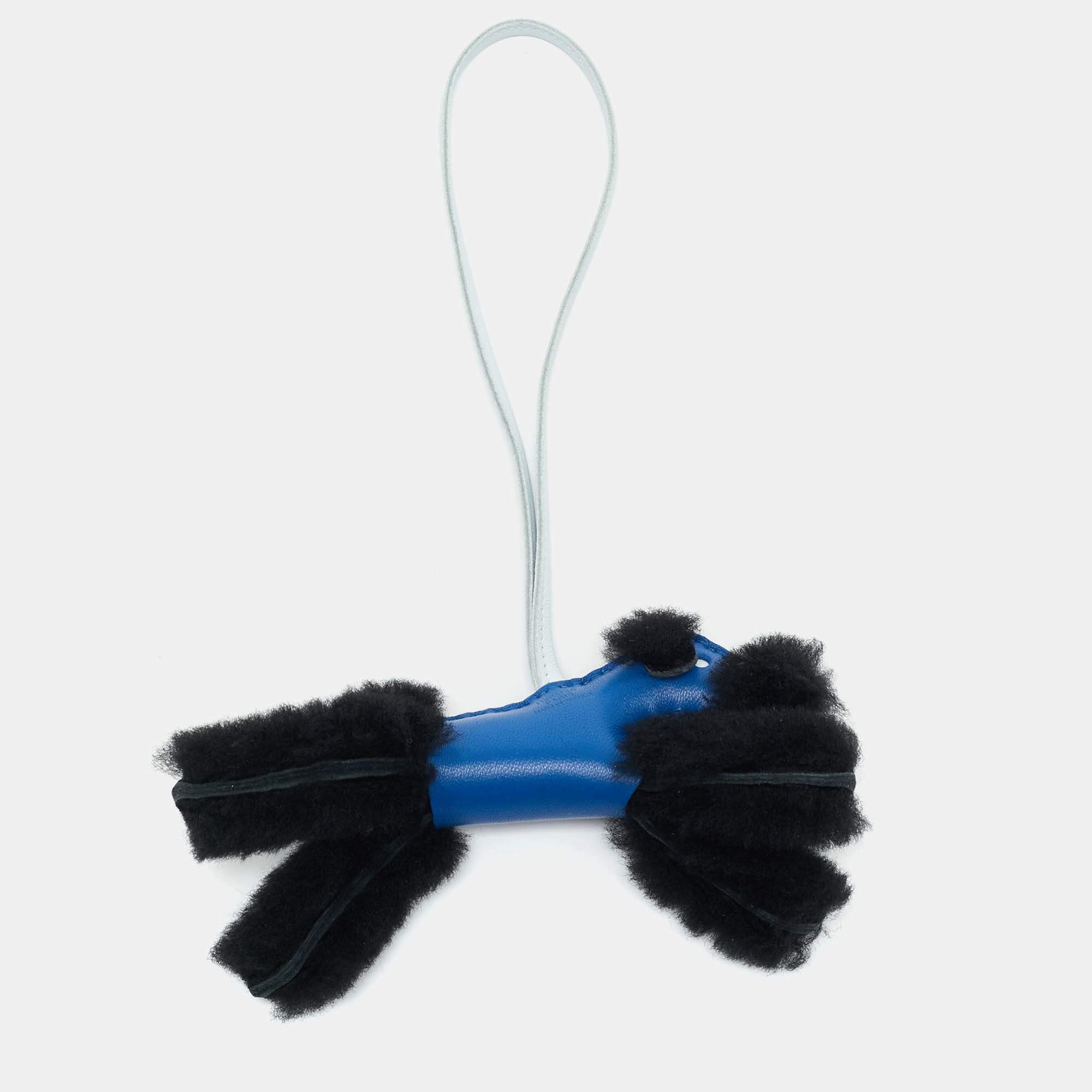 Hermès Bleu Saphir/Noir/Bleu Brume Milo Leather and Shearling Budy Bag Charm