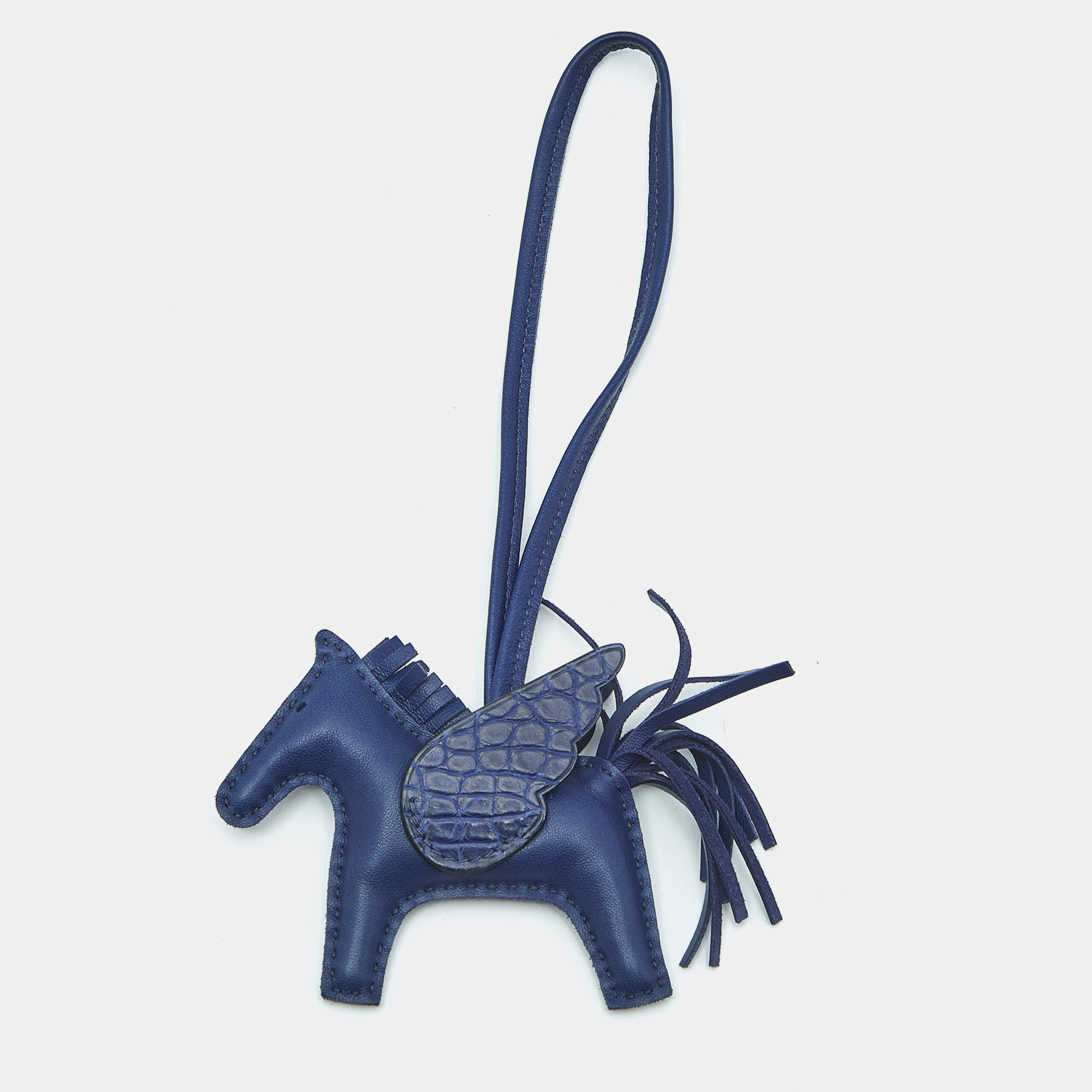 Pre Owned Hermes Bleu Saphir Milo Leather and Alligator Touch Grigri Rodeo Pegase Bag Charm PM