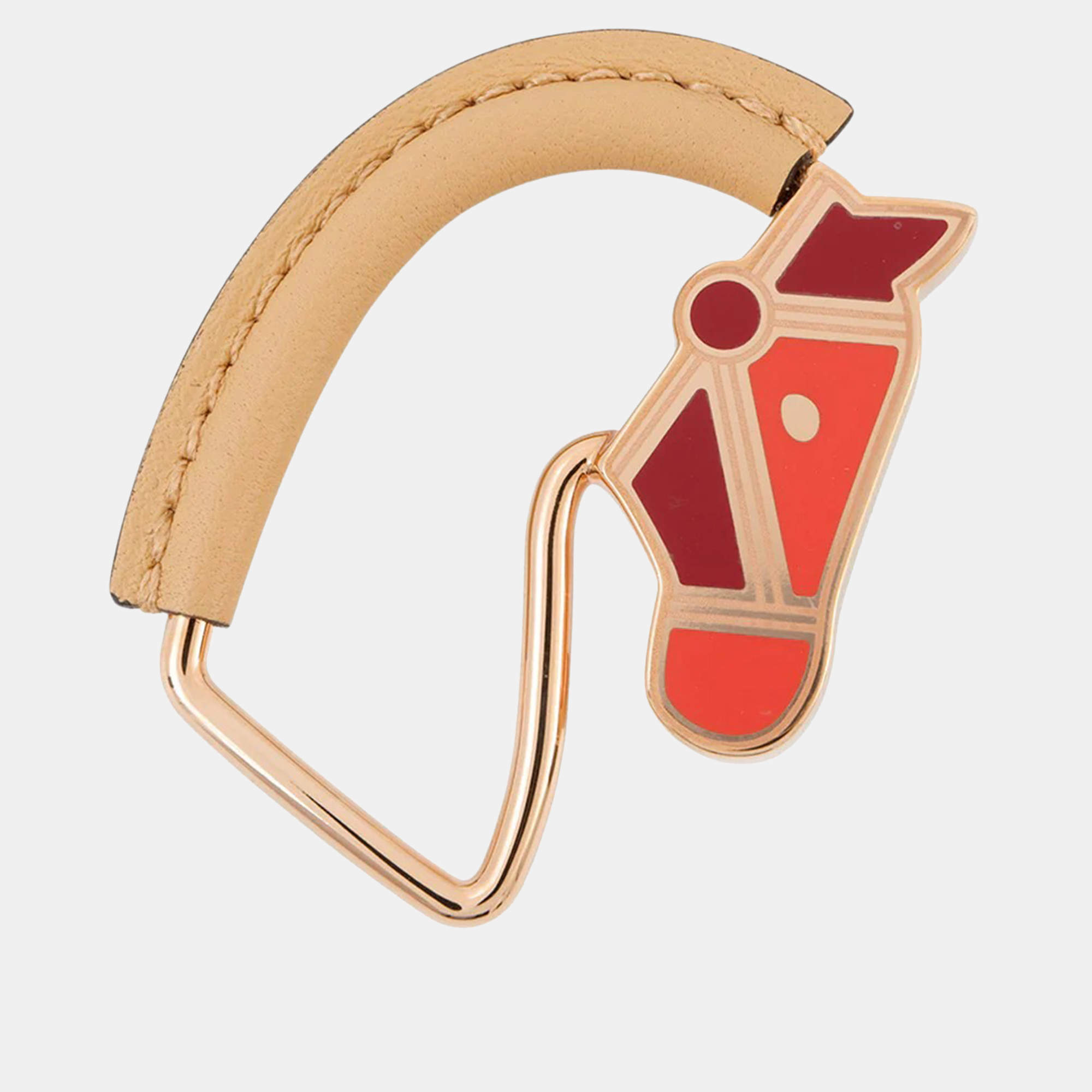 Pre Owned Hermes Cheval Brooch Natural Sable Leather