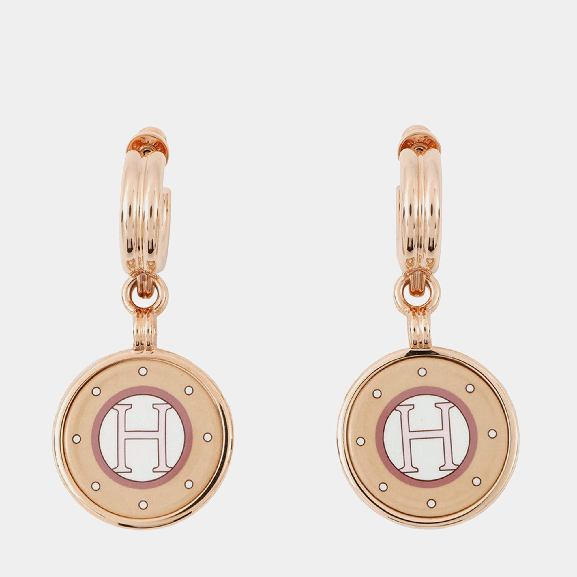 Pre Owned Hermes Blason Earrings Fauve Metal