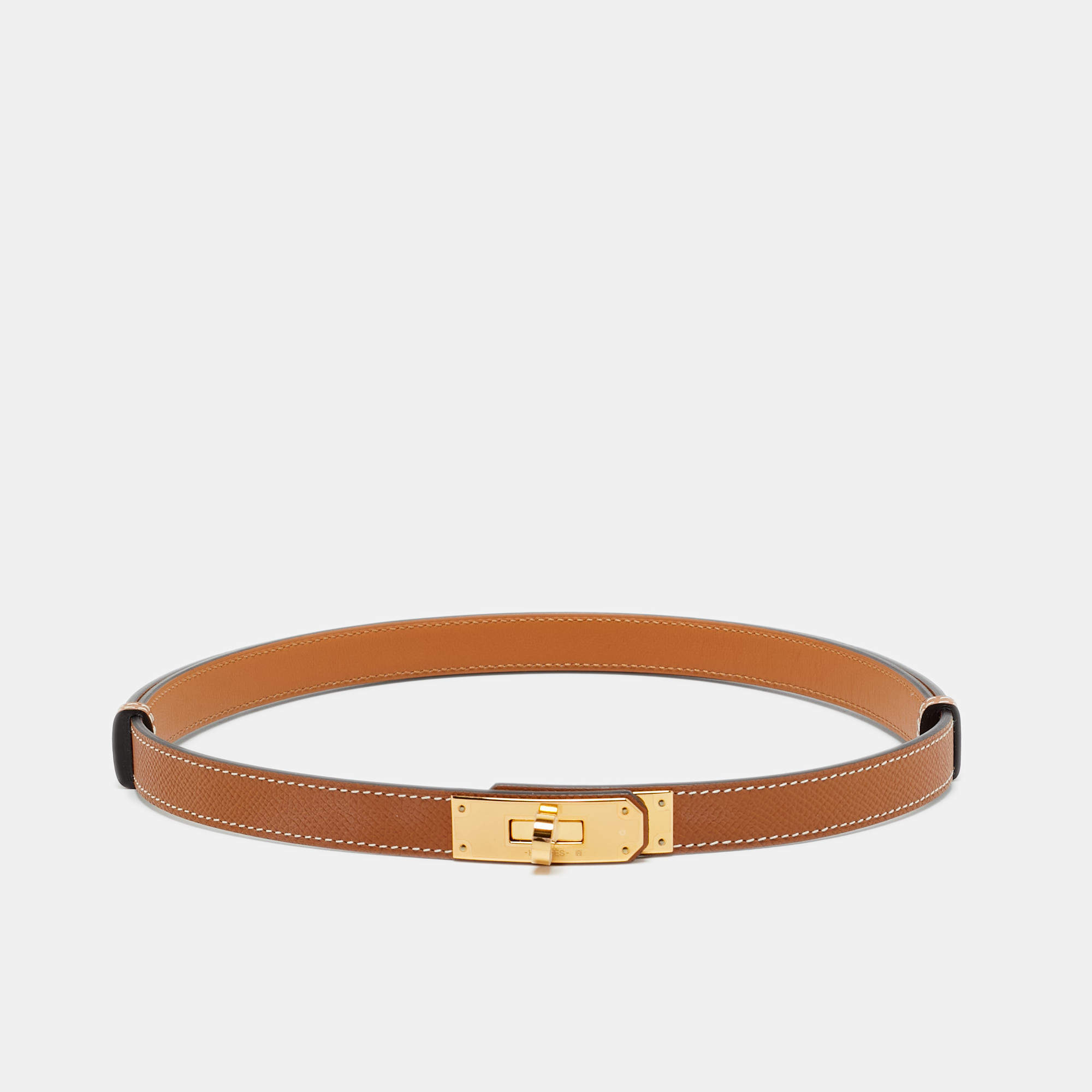 مملوكة مسبقًا Hermes Gold Epsom Leather Gold Finish Kelly 18 Adjustable Belt