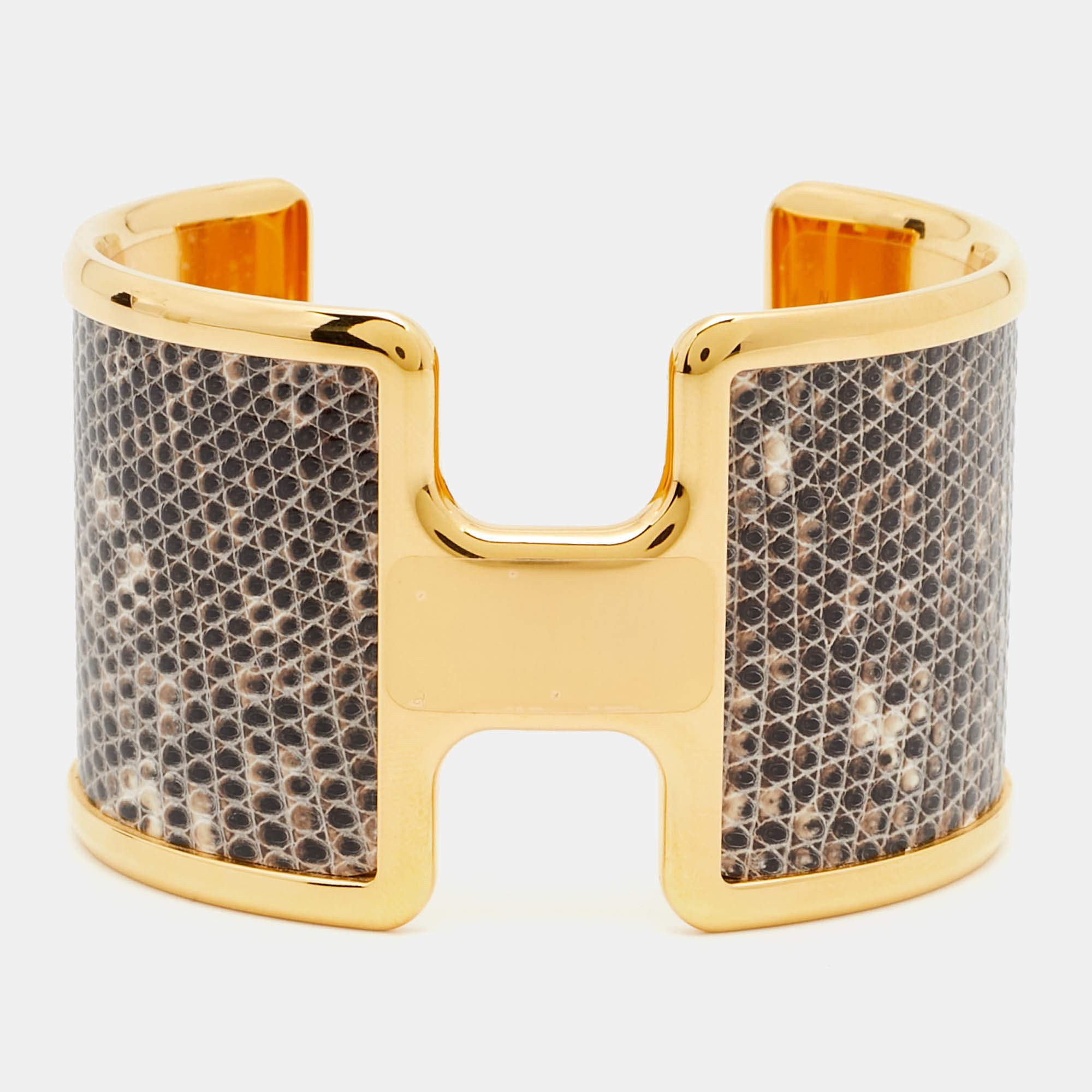 Pre Owned Hermès  Olympe Lizard Leather Gold Plated Bracelet