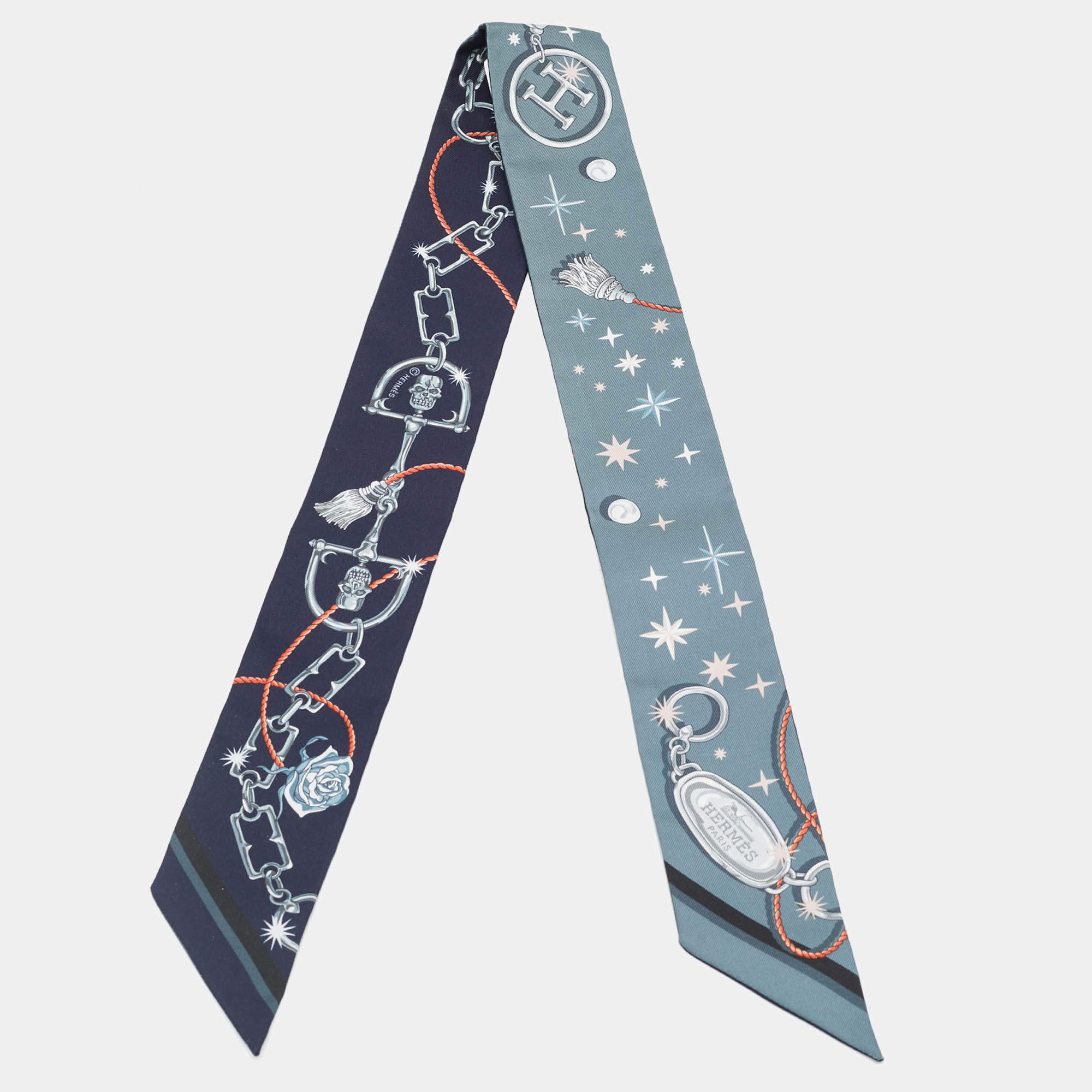 مملوكة مسبقًا Hermès Marine Blue C'est la Fete Silk Twilly