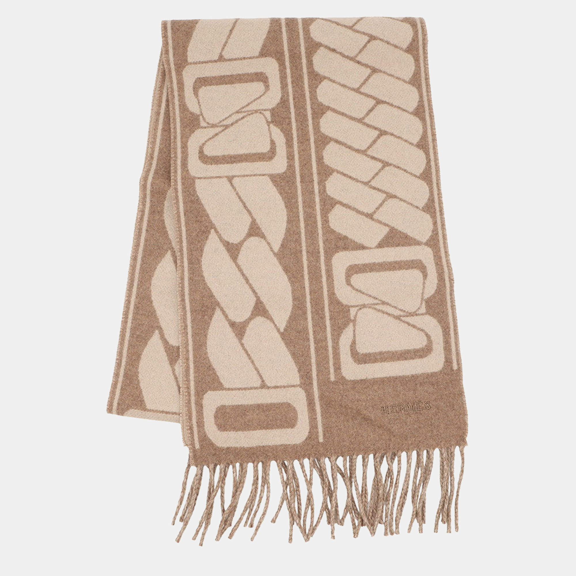 Pre Owned Hermes Cashmere Scarf Clic Se Nue Marron Grasset/Craie Cashmere100%