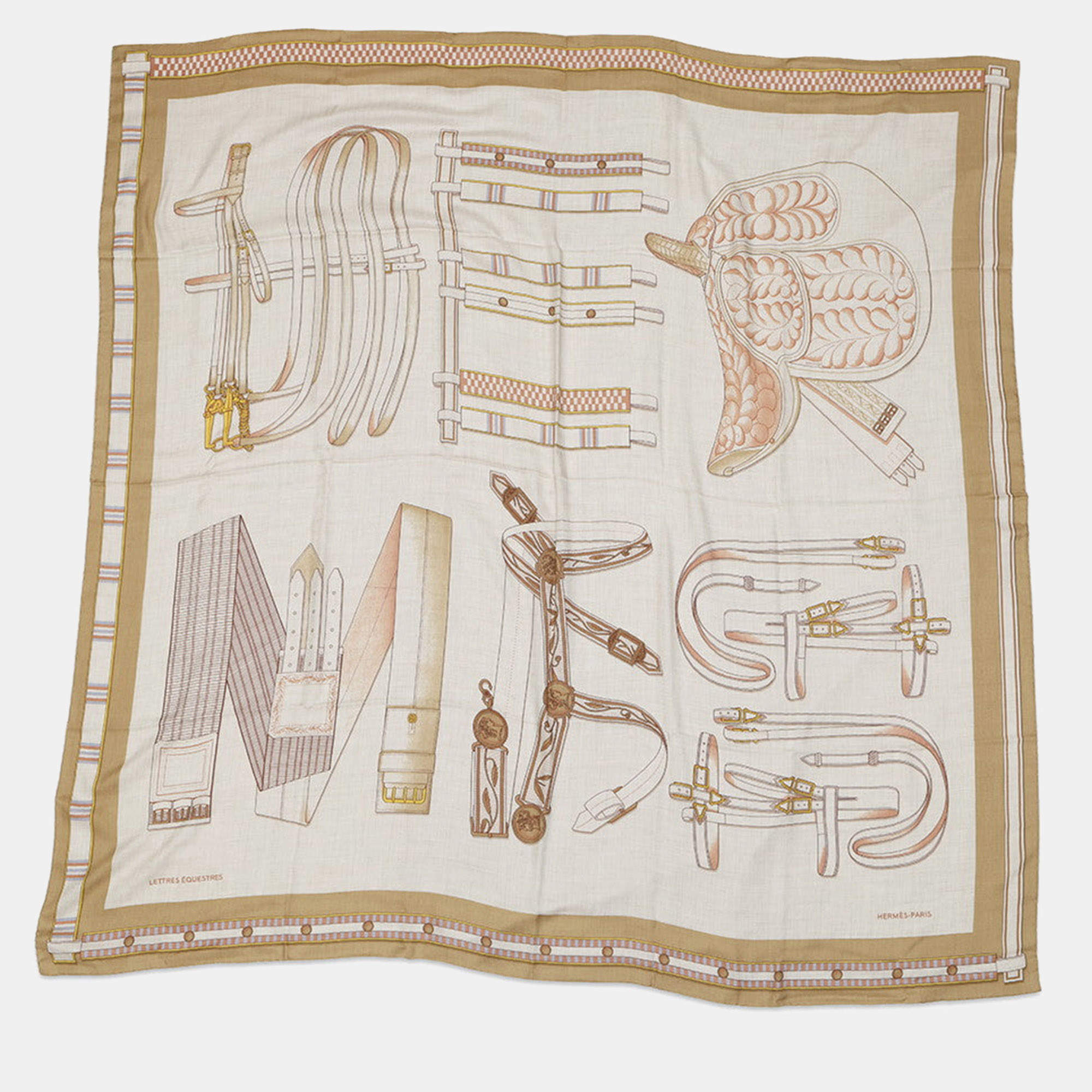 مملوكة مسبقًا Hermes Giant Square Lettuce Equestre Size 140 Natural/Beige/Rose Poudre Cashmere70% Silk30%