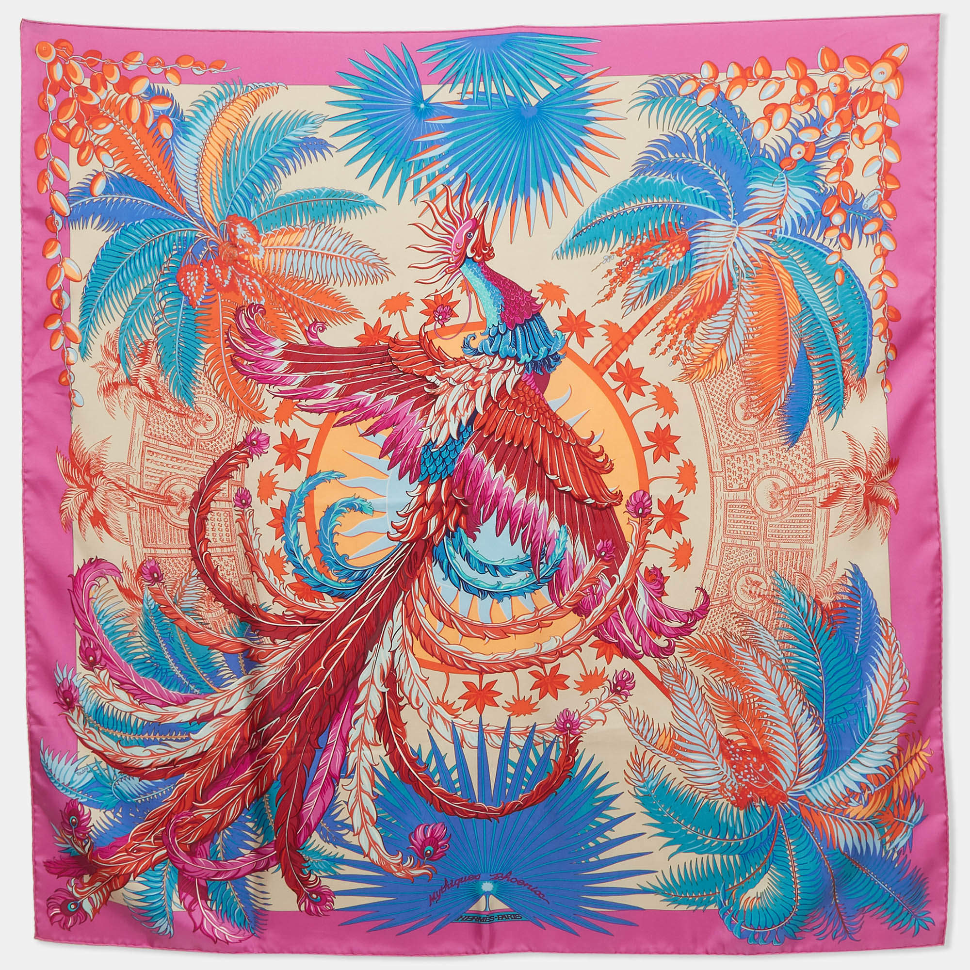 Pre Owned Hermès Violet Mythiques Phoenix Silk Scarf