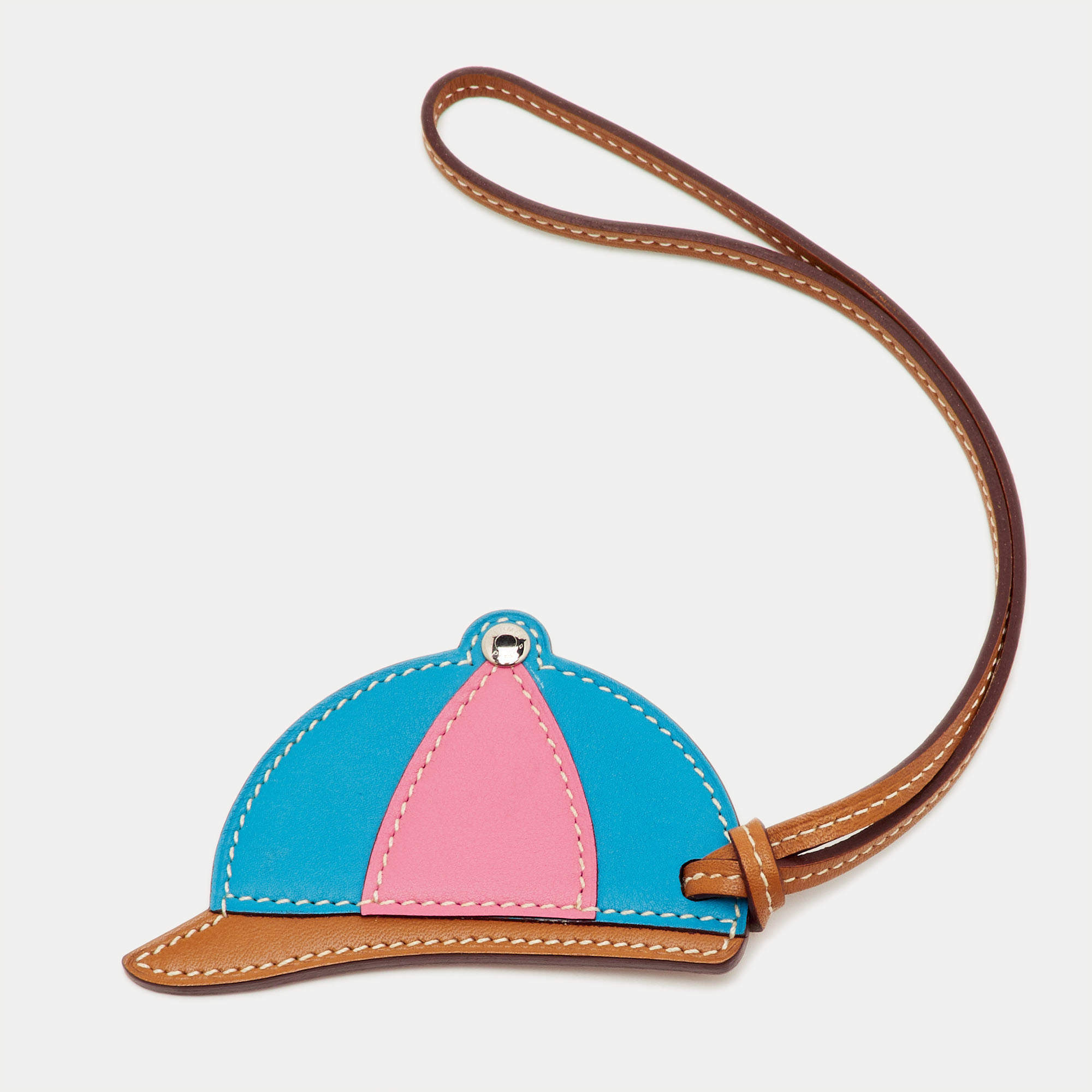 مملوكة مسبقًا Hermès Natural Sable/Bleu Zanzibar/Rose Azalee Swift Leather Paddock Bombe Bag Charm