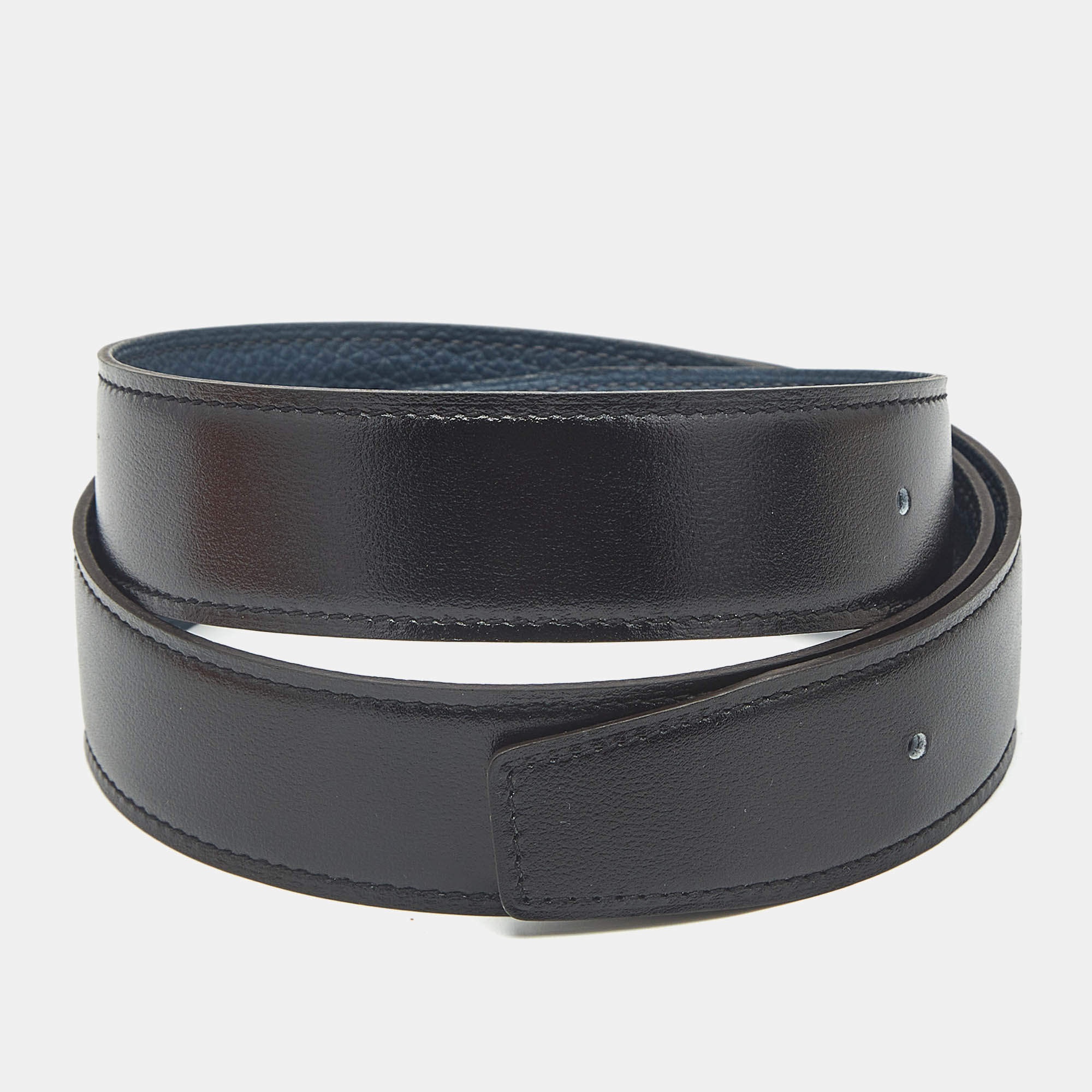 Pre Owned Hermès 80 CM Reversible Belt Strap Noir/Colvert Box and Togo Leather