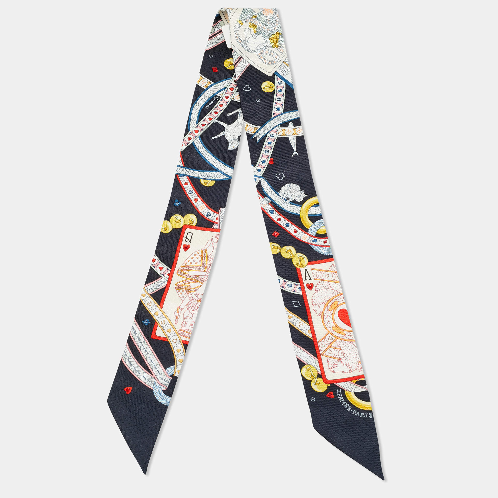 مملوكة مسبقًا Hermès Black Pique Dame de Couer Silk Twilly 