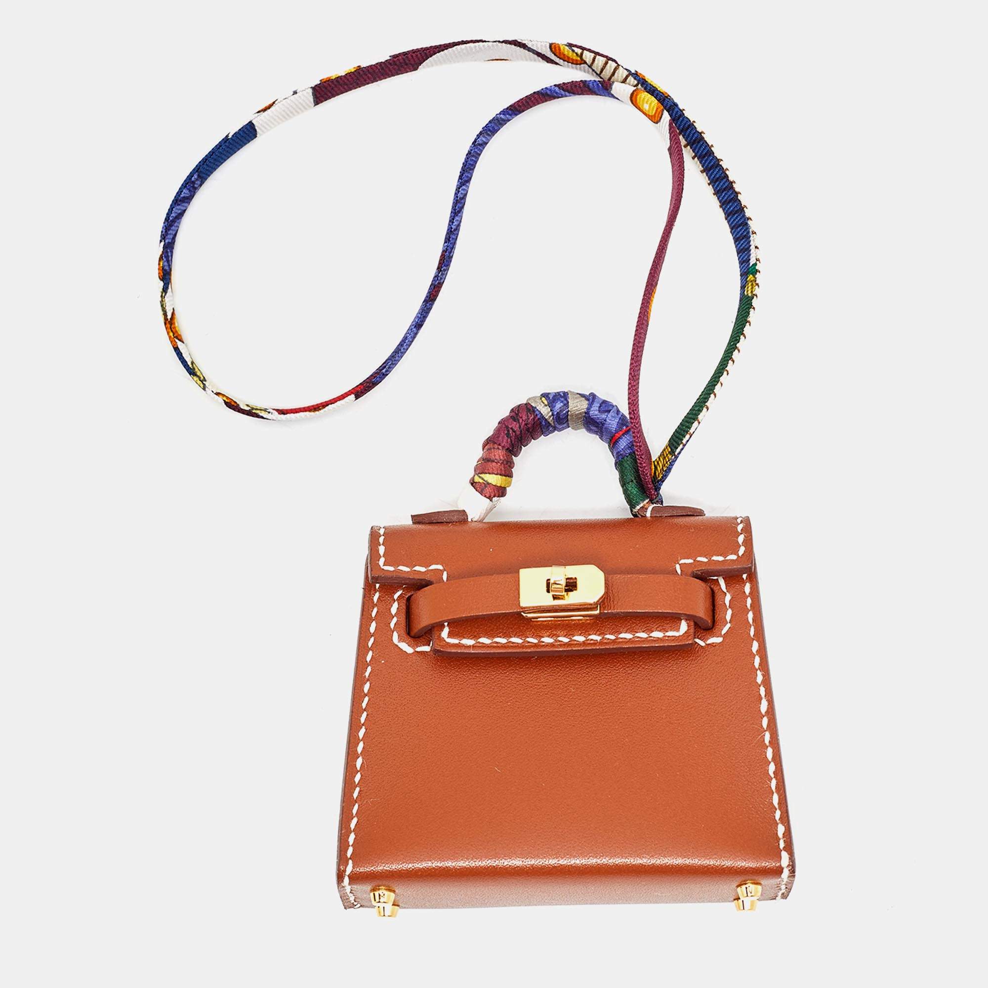 Pre Owned Hermès Kelly Mini Twilly Bag Charm Fauve Tadelakt Leather