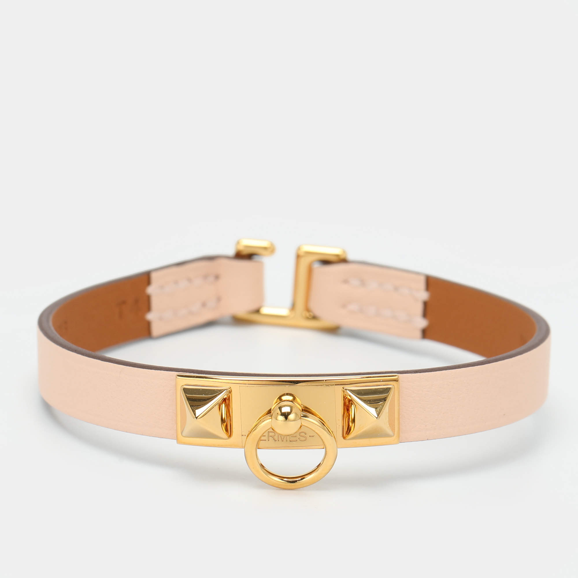 مملوكة مسبقًا Hermès Rivale Mini Pink Leather Bracelet 