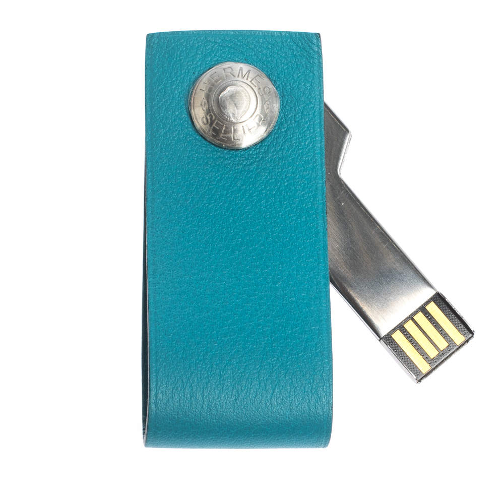 Hermes Blue Paon Swift Leather In The Pocket Lacie USB Key