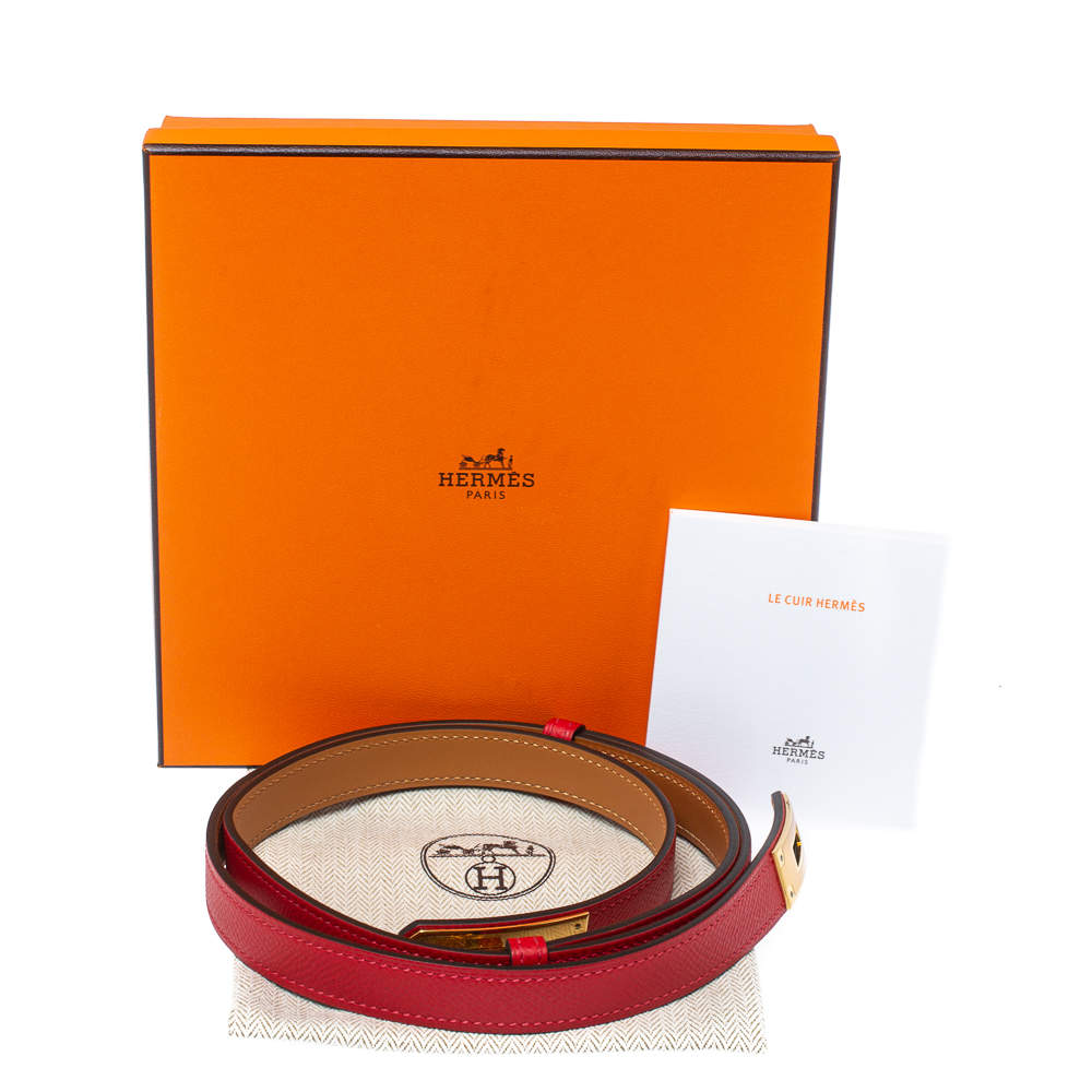 Hermes Rouge Tomate Epsom Leather Gold Plated Hardware Kelly 18 Belt Size  Adjustable Hermes