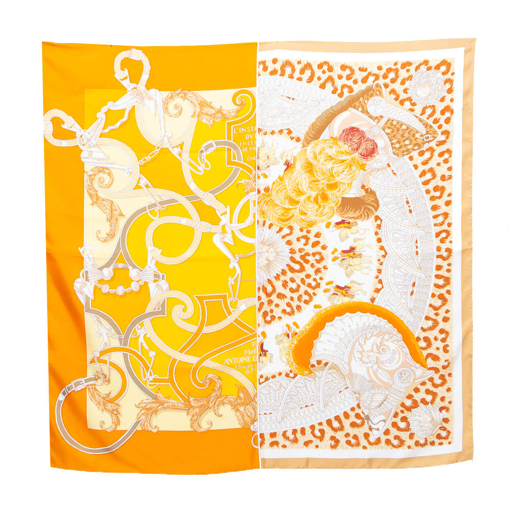 Pre Owned Hermès Orange Plumets du Roy Silk Scarf