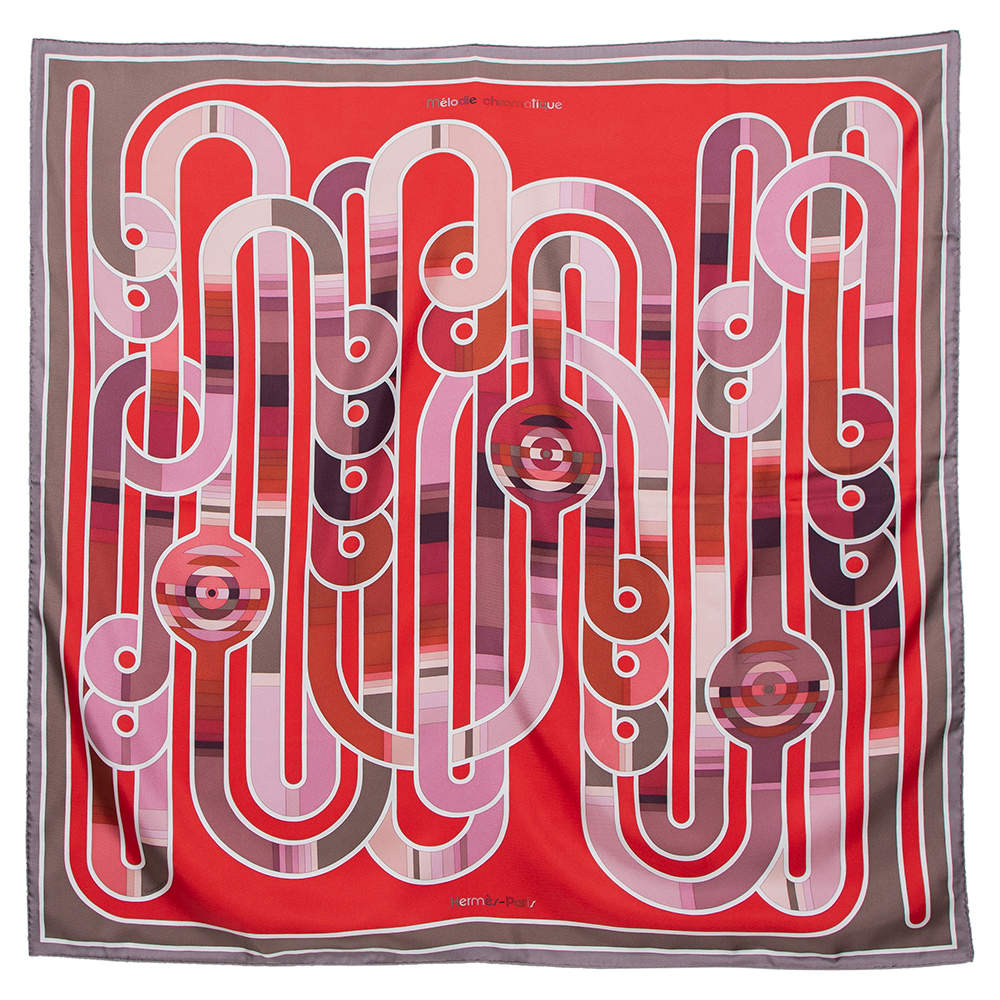 Hermes Red & Rouge Melodie Chromatique Silk Scarf