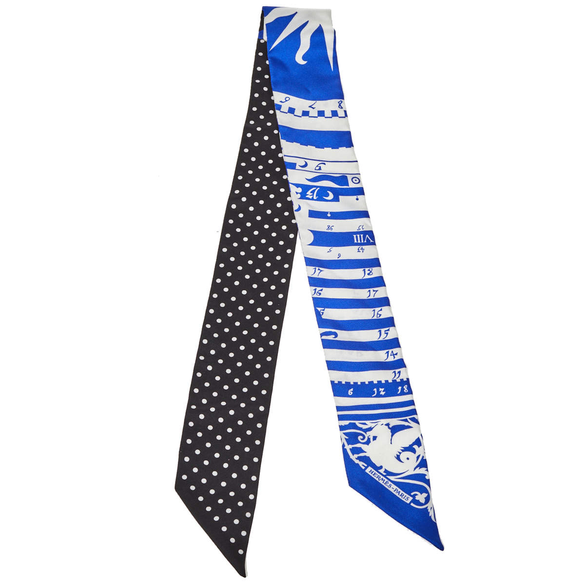 Pre Owned Hermes Blue & Black Astrologie a Pois Silk Twilly Scarf