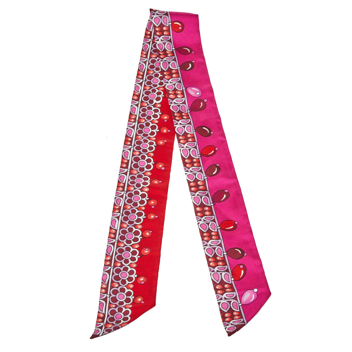 Pre Owned Hermes Red & Pink Parures des Maharajas Silk Twilly Scarf