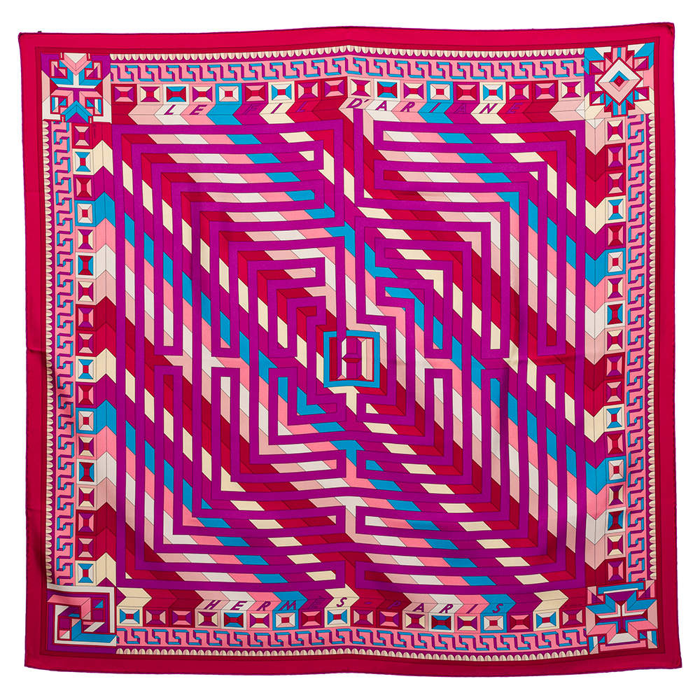 Pre Owned Hermes Fuchsia Pink Le Fil D'Ariane Silk Scarf