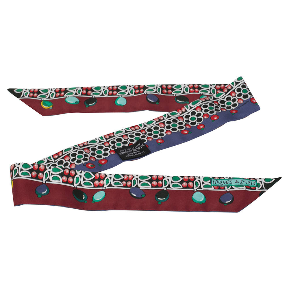 Pre Owned Hermés Burgundy Parures Des Maharajas Silk Twilly