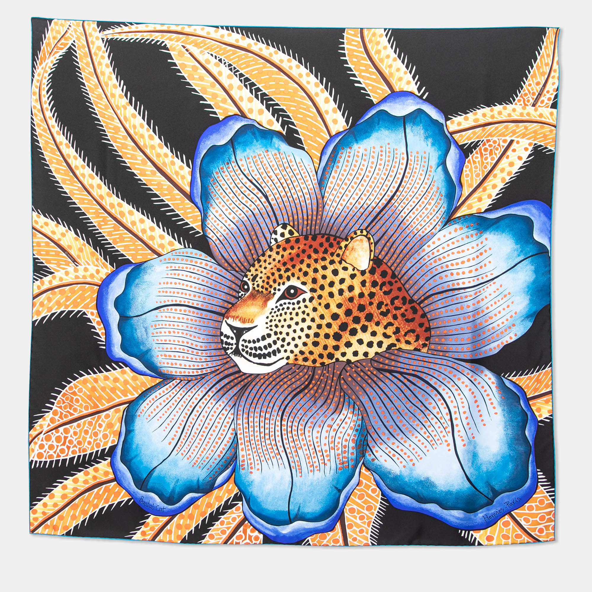 Pre Owned Hermès Multicolor Baobab Cat Silk Square Scarf