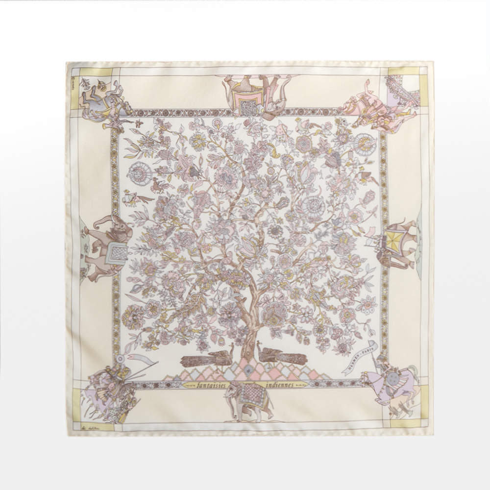 Pre Owned Hermès Cream Silk Indiennes Printed Scarf