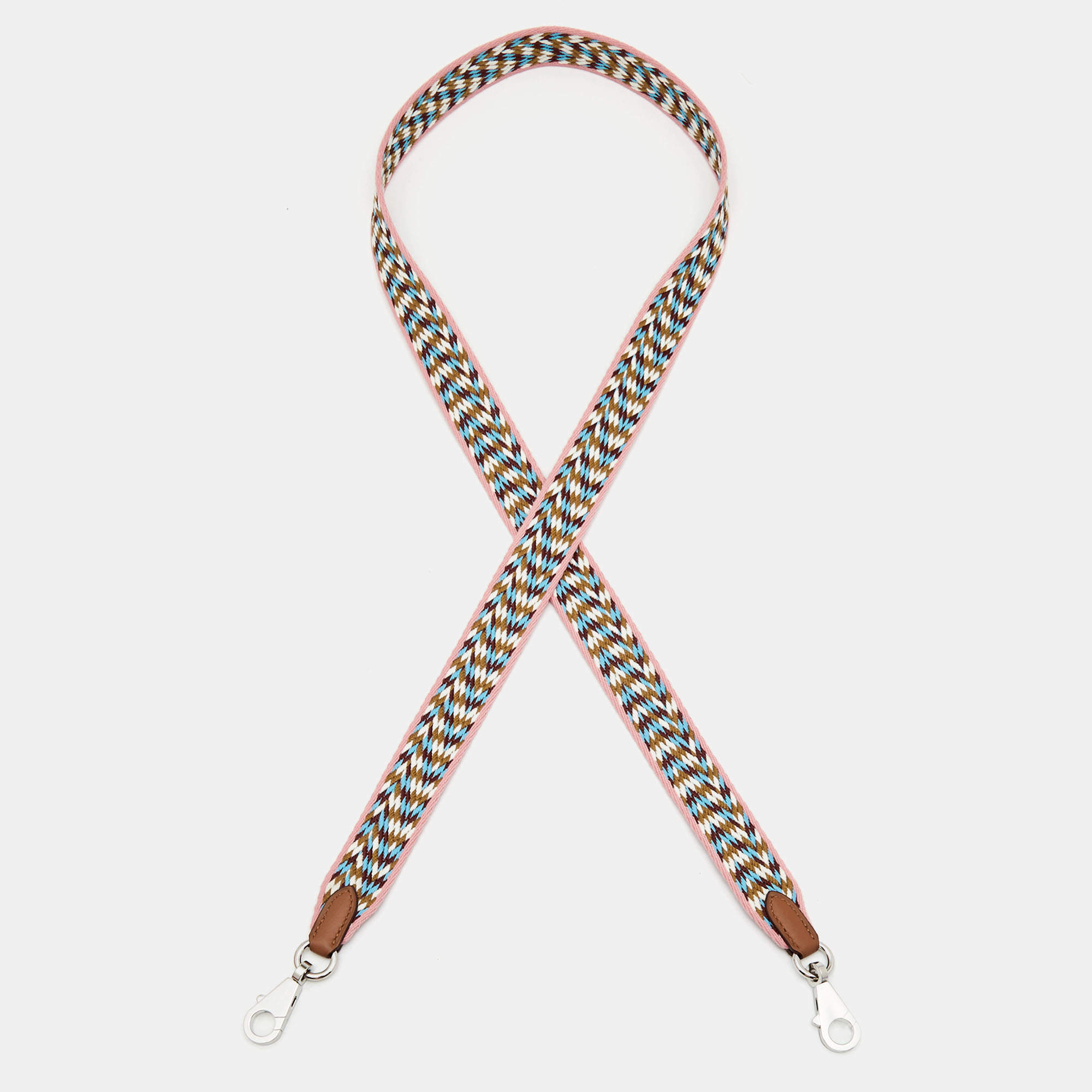 Pre Owned Hermes Strap Rose d'Ete Canvas and Swift Leather Zigzag Sangle Bag Strap