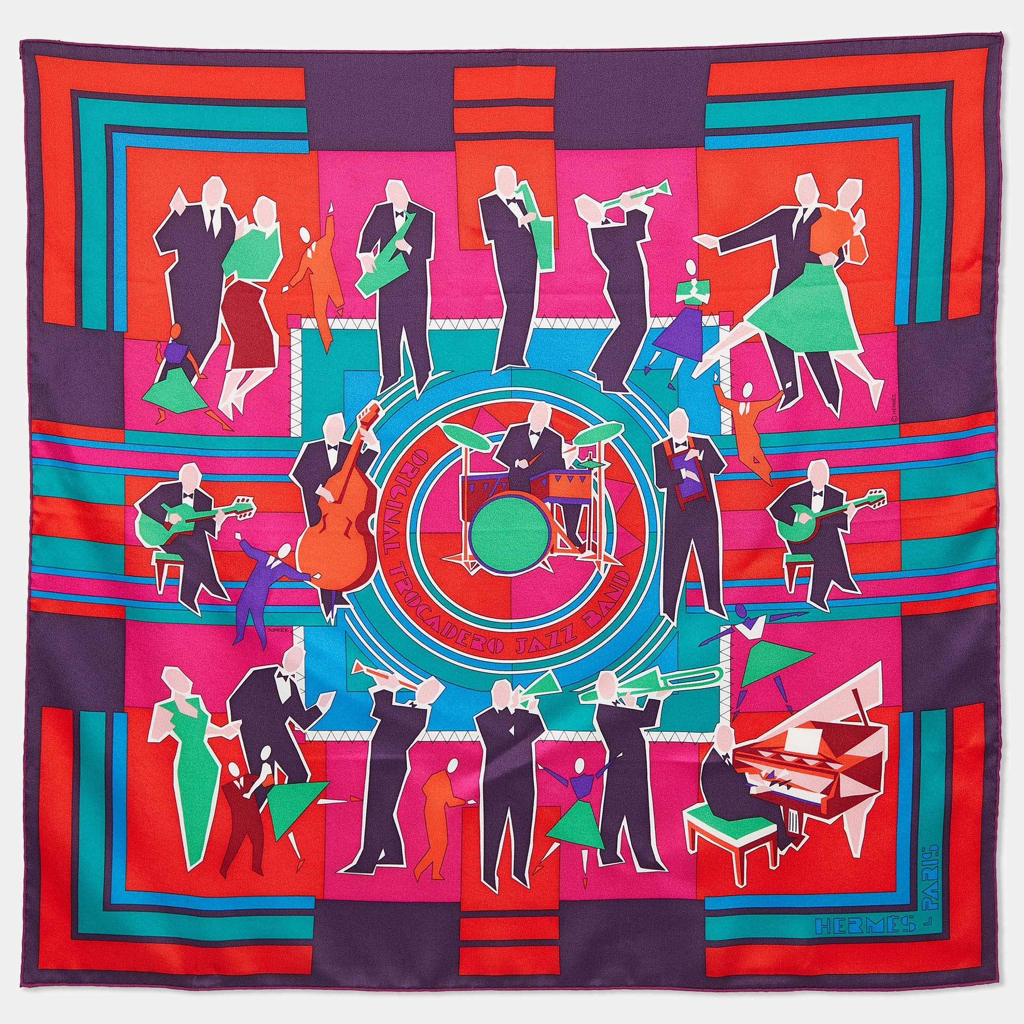 Pre Owned Hermès Multicolor Original Trocadero Jazz Band Silk Scarf
