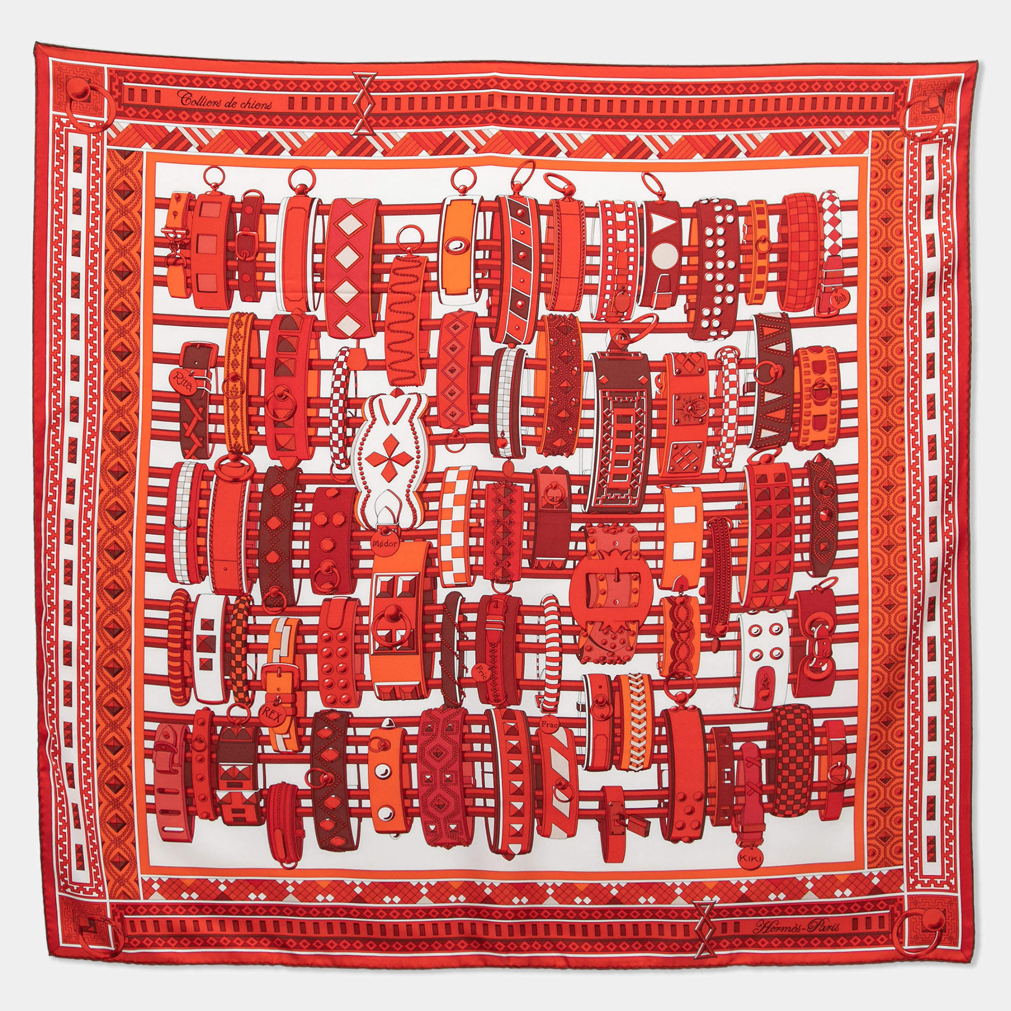 Pre Owned Hermes Red Collier de Chiens Square Scarf