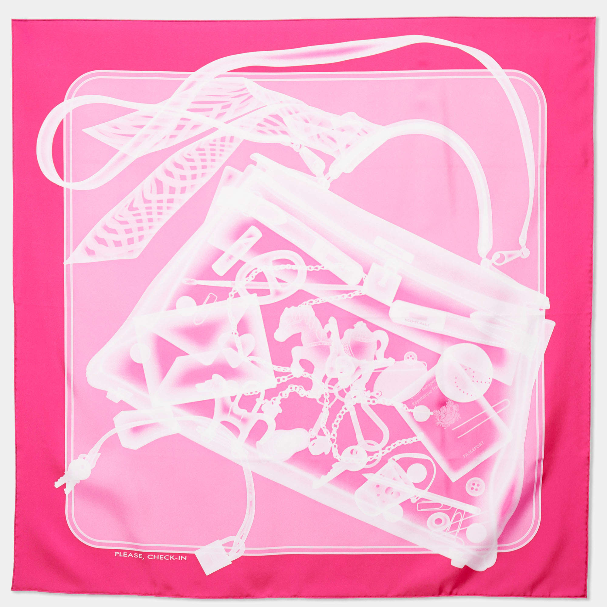 Hermes Pink Please Check In Printed Silk Square Scarf
