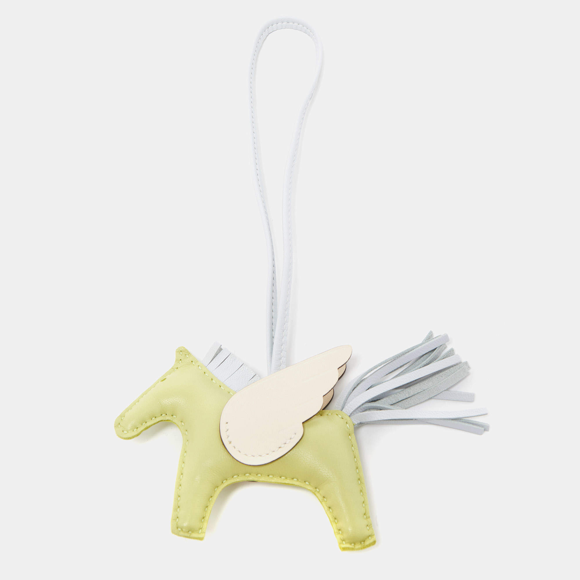 Pre Owned Hermes Jaune Bourgeon/Bleu Brume/Nata Milo and Swift Leather Rodeo Pegase Bag Charm PM